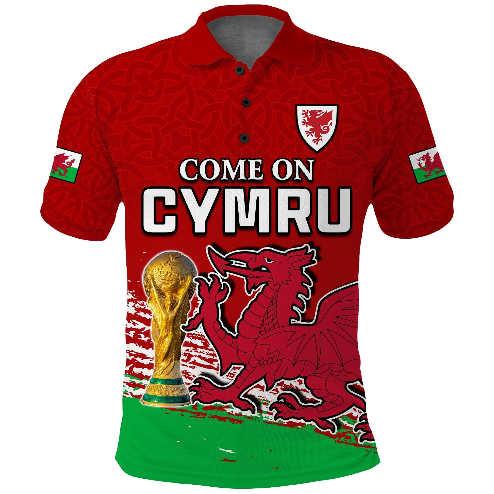 (Custom Text and Number) Wales Football Polo Shirt Come On CYMRU The Red Wall Champions World Cup LT13