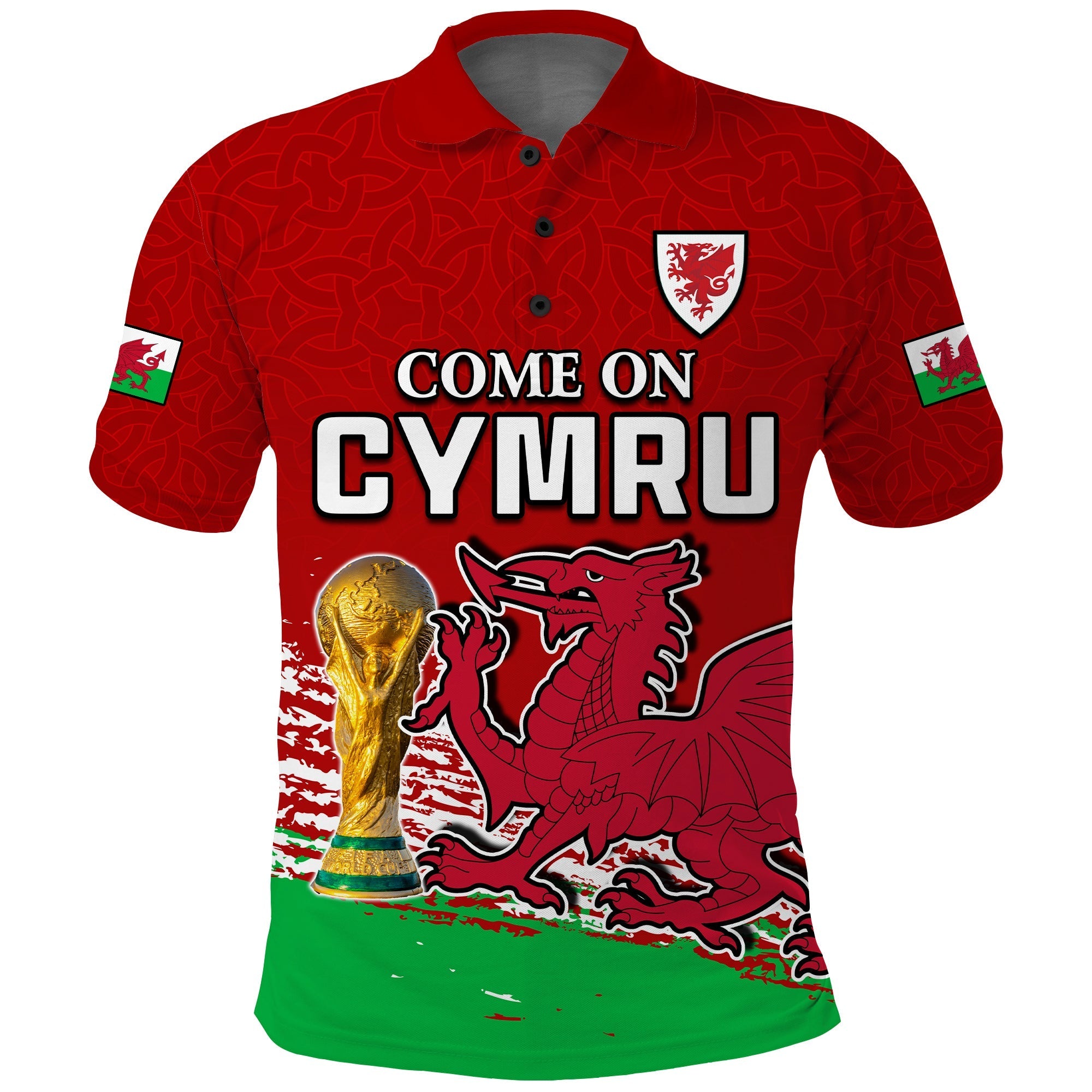 (Custom Text and Number) Wales Football Polo Shirt Come On CYMRU The Red Wall Champions World Cup LT13