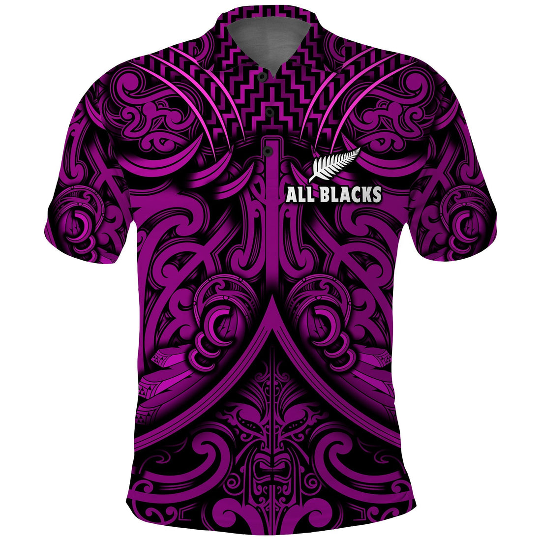 Custom Text and Number New Zealand Silver Fern Rugby Polo Shirt All Black Purple NZ Maori Pattern LT13