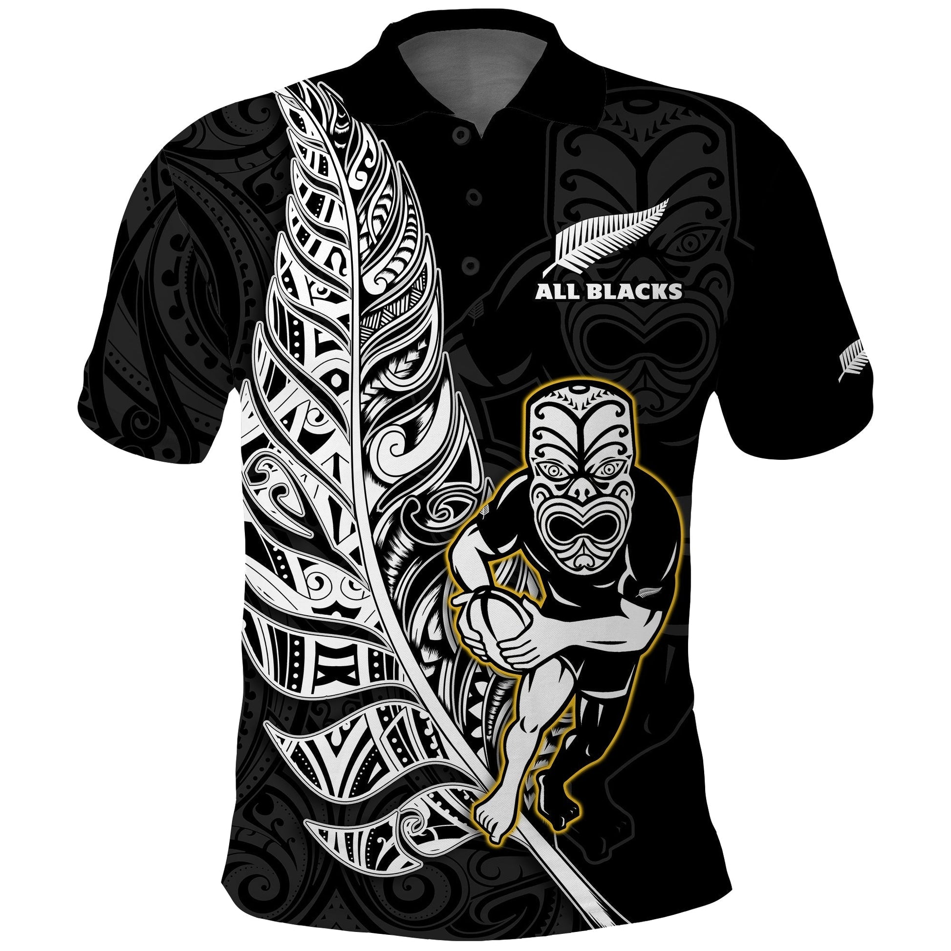 Custom Text And Number New Zealand 2022 Rugby Polo Shirt All Black Silver Fern Maori Pattern Version Black LT14