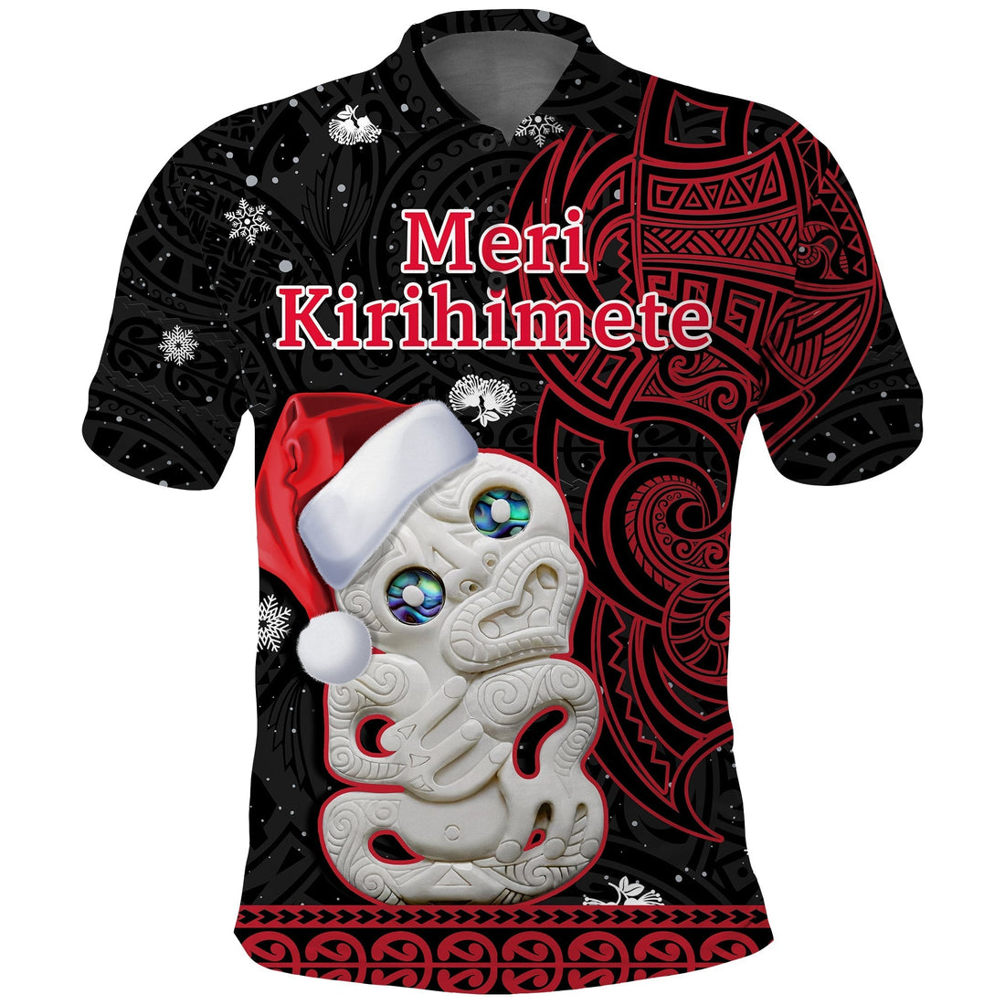 New Zealand Polo Shirt Christmas Hei Tiki Red Pohutukawa Meri Kirihimete LT14