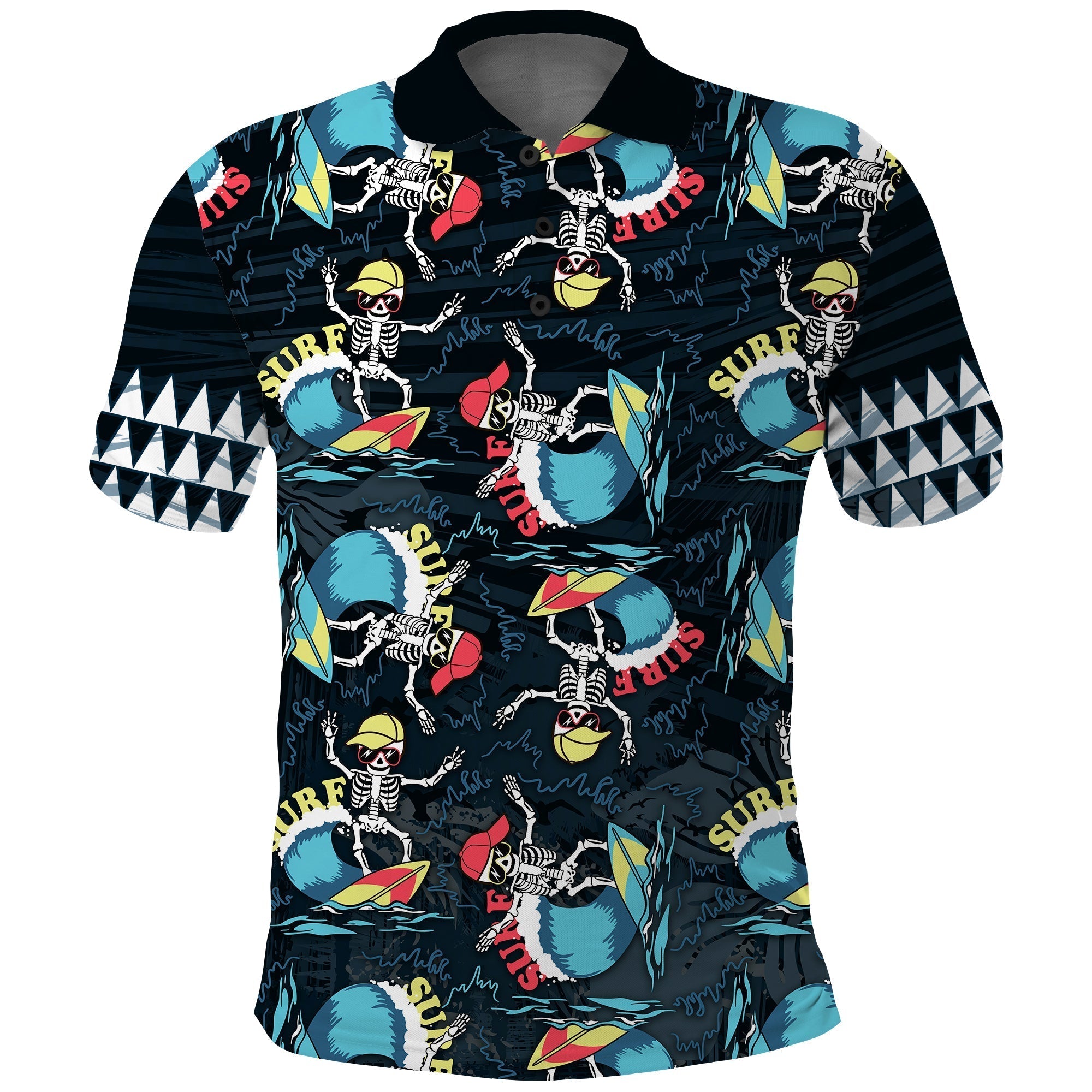 Hawaii Skeleton Surf Polo Shirt Halloween Hawaiian Tribal LT13