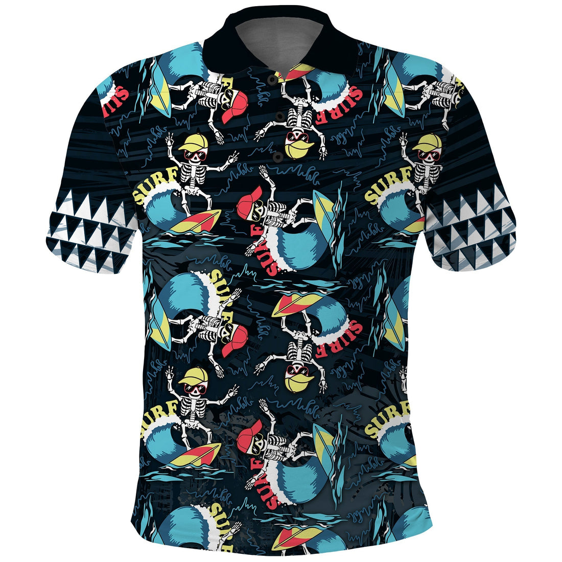Hawaii Skeleton Surf Polo Shirt Halloween Hawaiian Tribal LT13