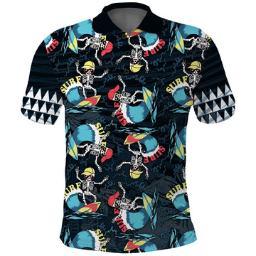Hawaii Skeleton Surf Polo Shirt Halloween Hawaiian Tribal LT13