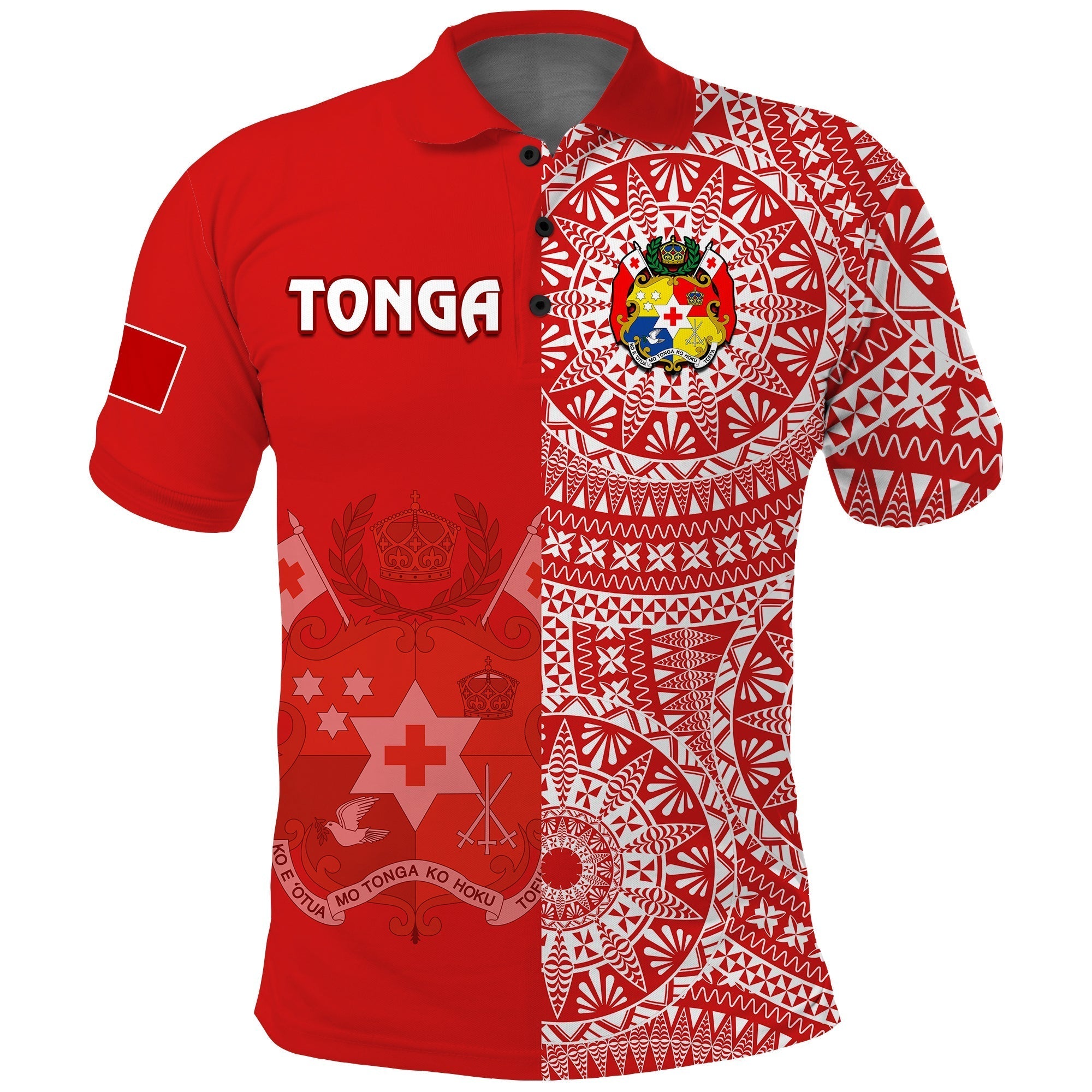 Custom Text And Number Tonga Polo Shirt Tongan Coat Of Arms Ngatu Pattern LT14