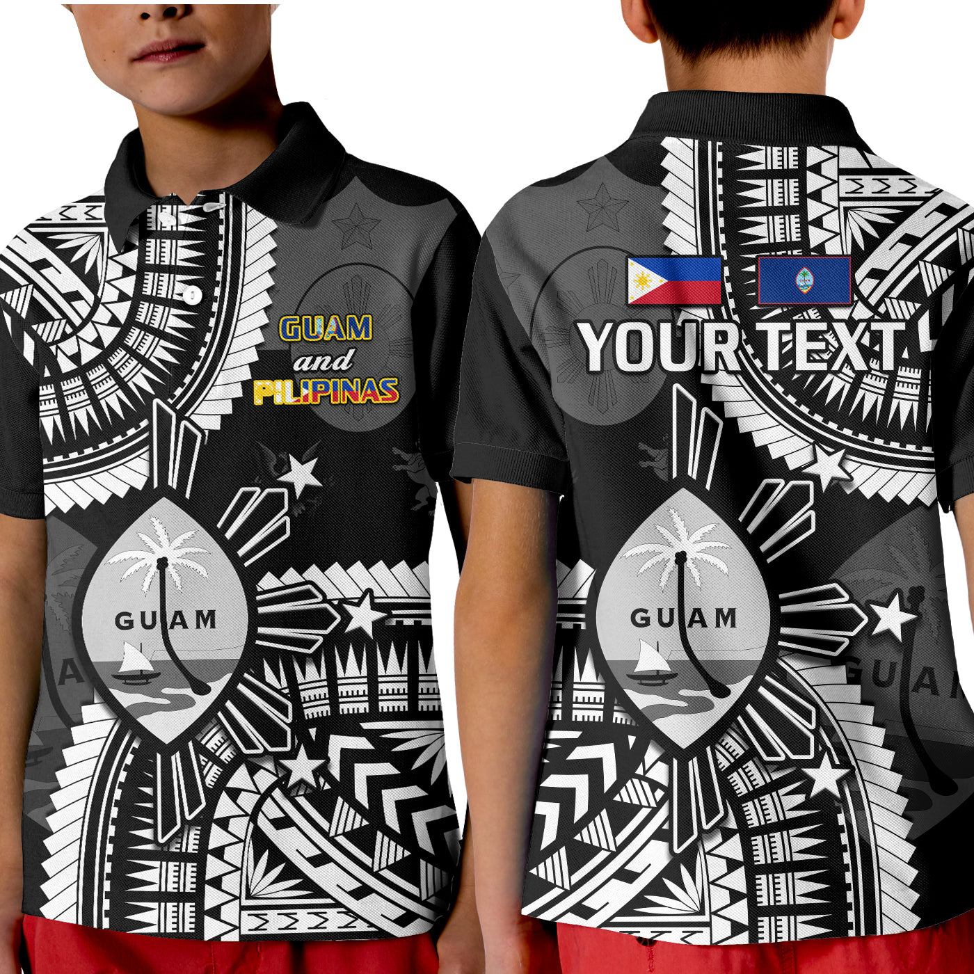 Custom Guam and Philippines Polo Shirt Guaman Filipinas Together Black LT14