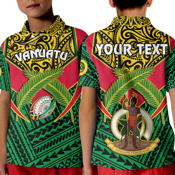 Custom Vanuatu Rugby Polo Shirt KID Coat Of Arms Polynesian Pattern LT14