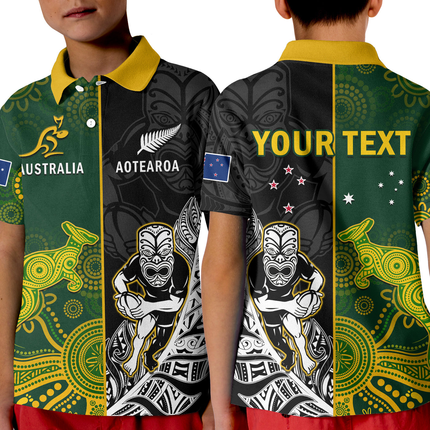 Custom Australia Rugby Mix Aotearoa Rugby Polo Shirt Wallabies All Black Special Version LT14