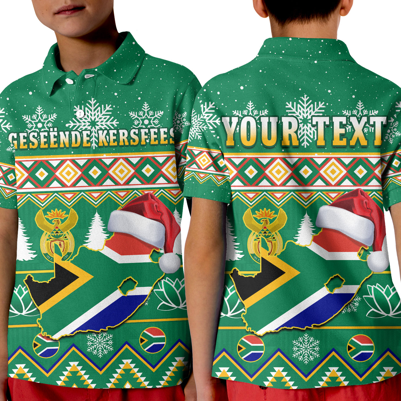 Custom South Africa Polo Shirt Christmas King Protea Geseende Kersfees LT14