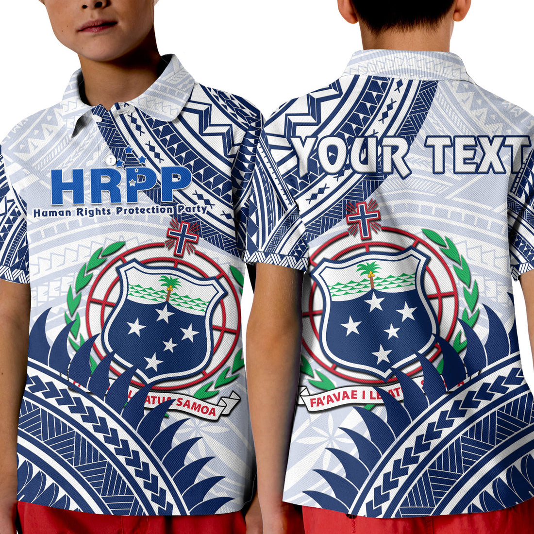 Custom HRPP Samoa Polo Shirt KID Samoan Coat Of Arms Polynesian Pattern LT14