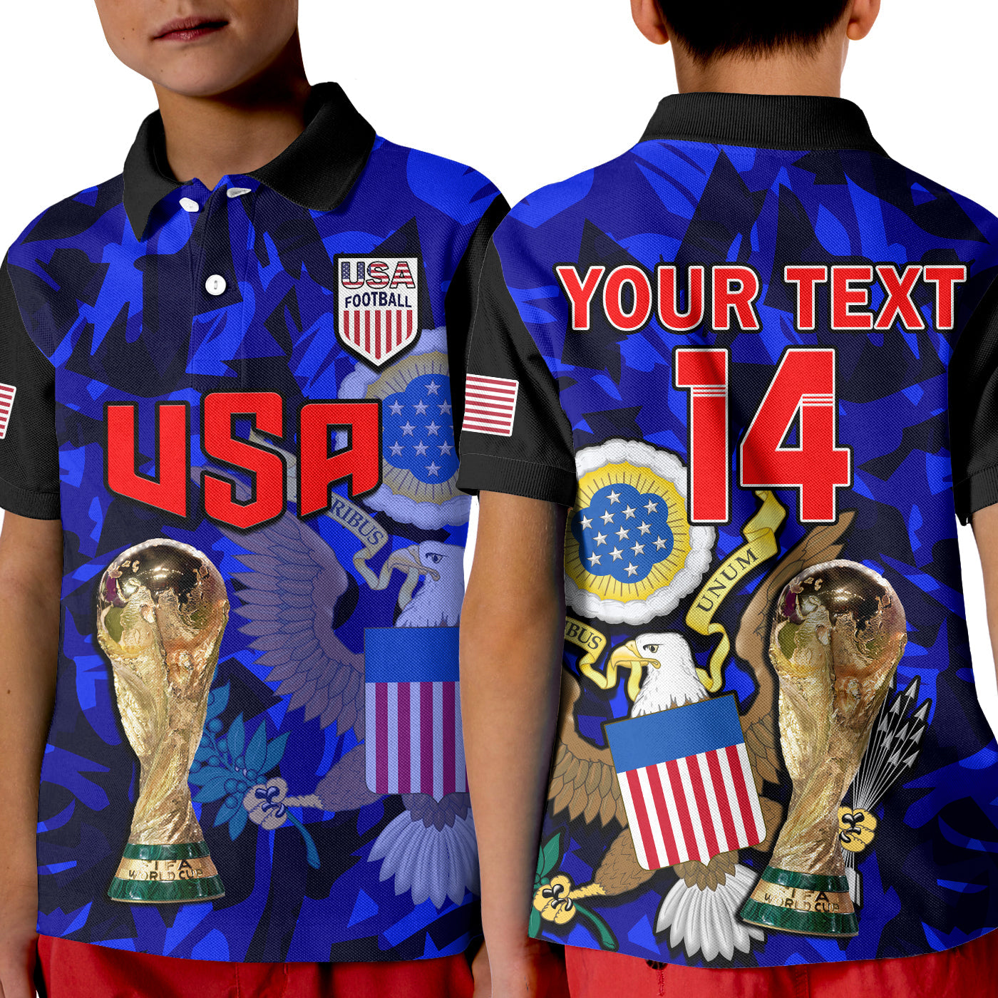 (Custom Text And Number) USA Football Polo Shirt The Yanks Champions WC 2022 LT14