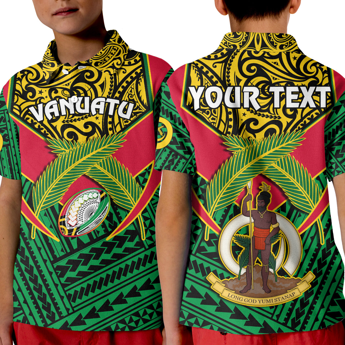 Custom Vanuatu Rugby Polo Shirt Coat Of Arms Polynesian Pattern LT14