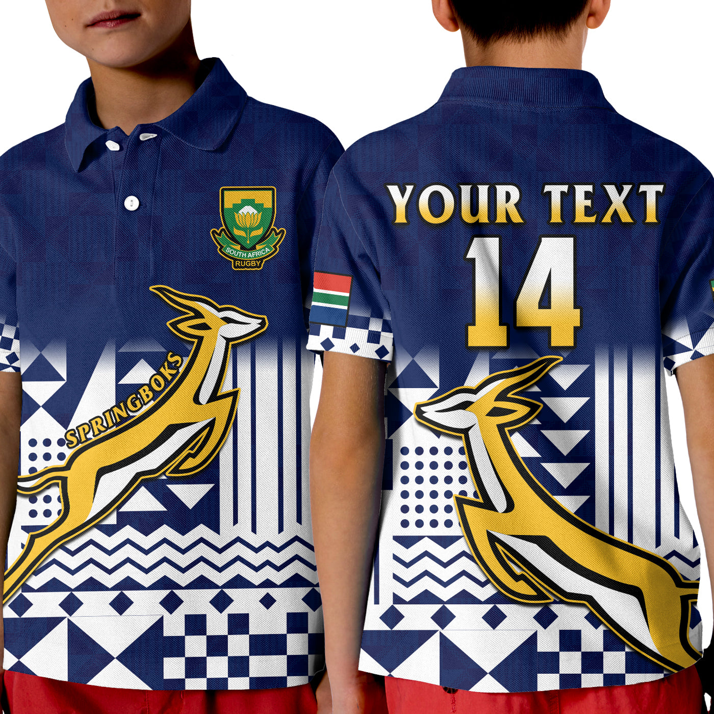 (Custom Text And Number) South Africa Rugby Polo Shirt Outgoing Tour Go Springboks LT14