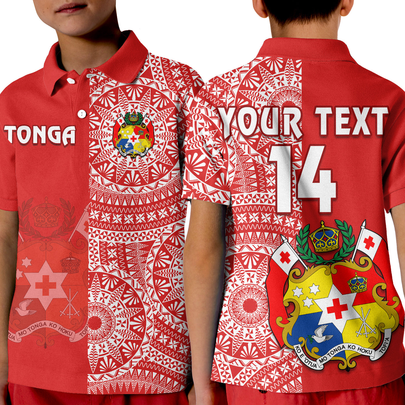Custom Text And Number Tonga Polo Shirt Tongan Coat Of Arms Ngatu Pattern LT14