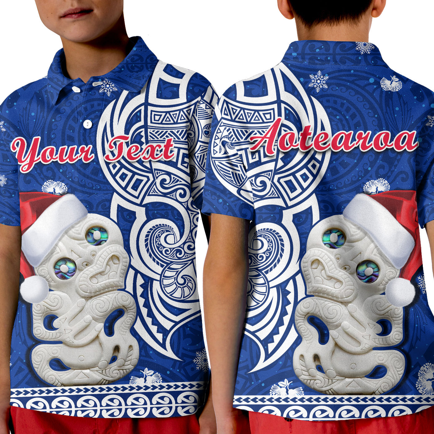 Custom New Zealand Polo Shirt Christmas Hei Tiki Blue Pohutukawa Meri Kirihimete LT14