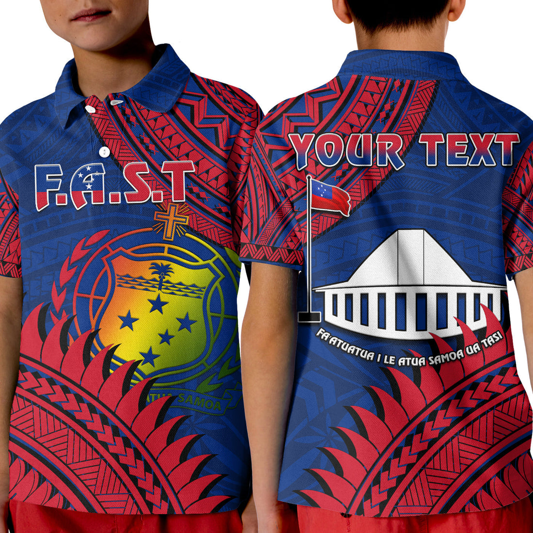 Custom F.A.S.T Samoa Polo Shirt KID Samoan Coat Of Arms Polynesian Pattern LT14