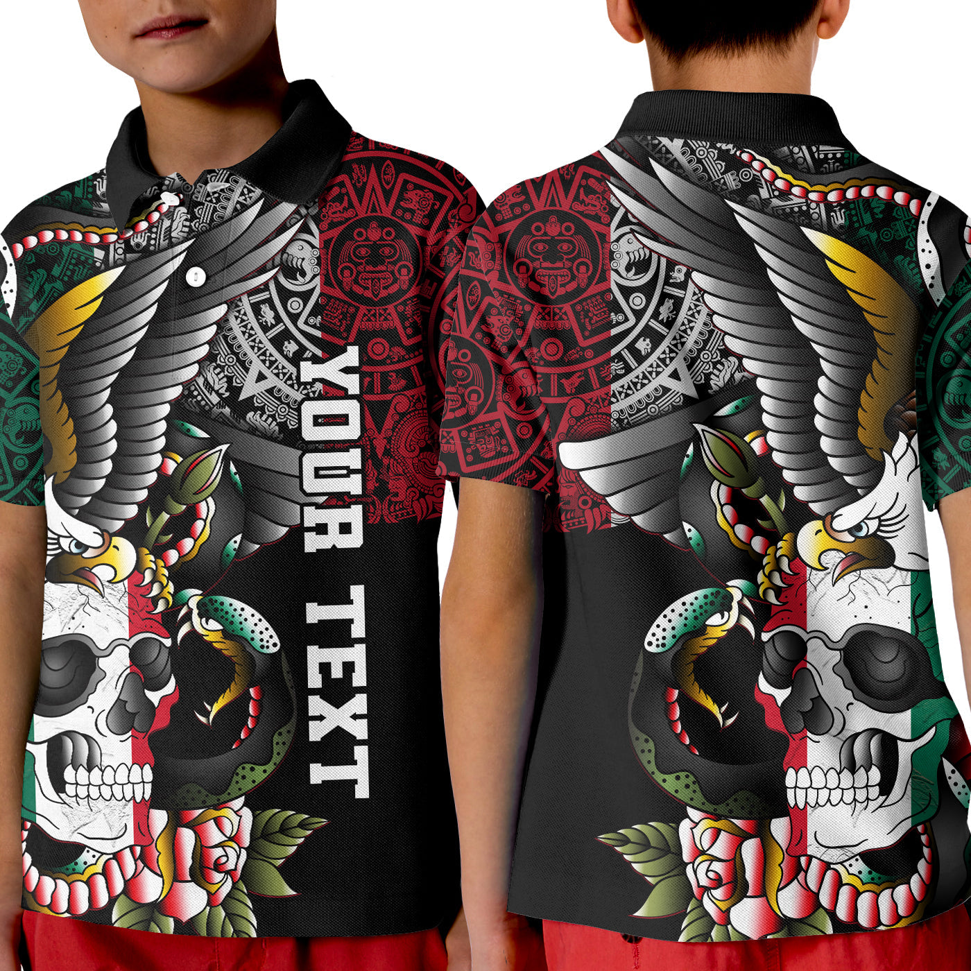 Custom Mexico Polo Shirt Mexican Skull Eagle With Angry Snake LT14