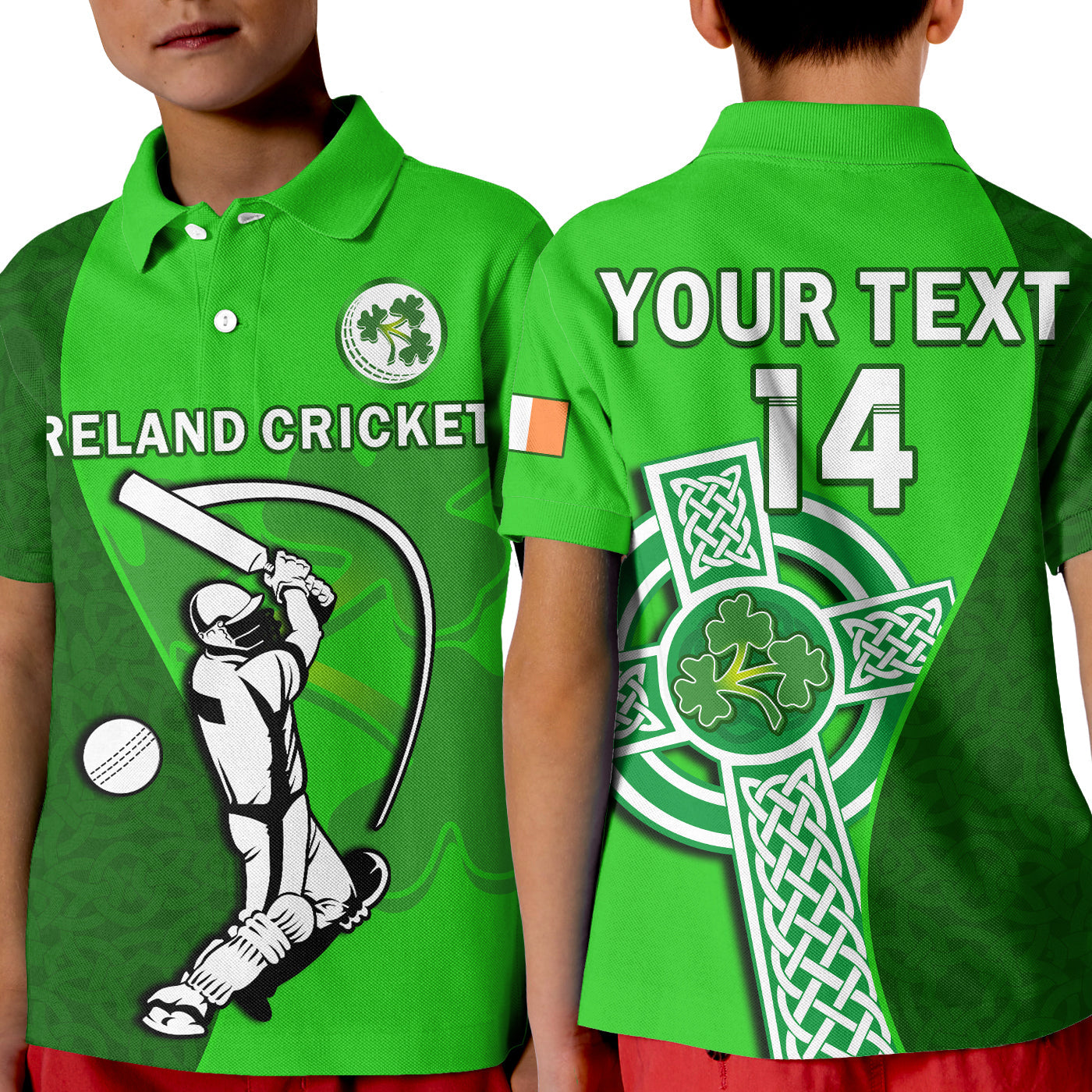 (Custom Text And Number) Ireland Cricket Polo Shirt Irish Flag Celtic Cross Sporty Style LT14