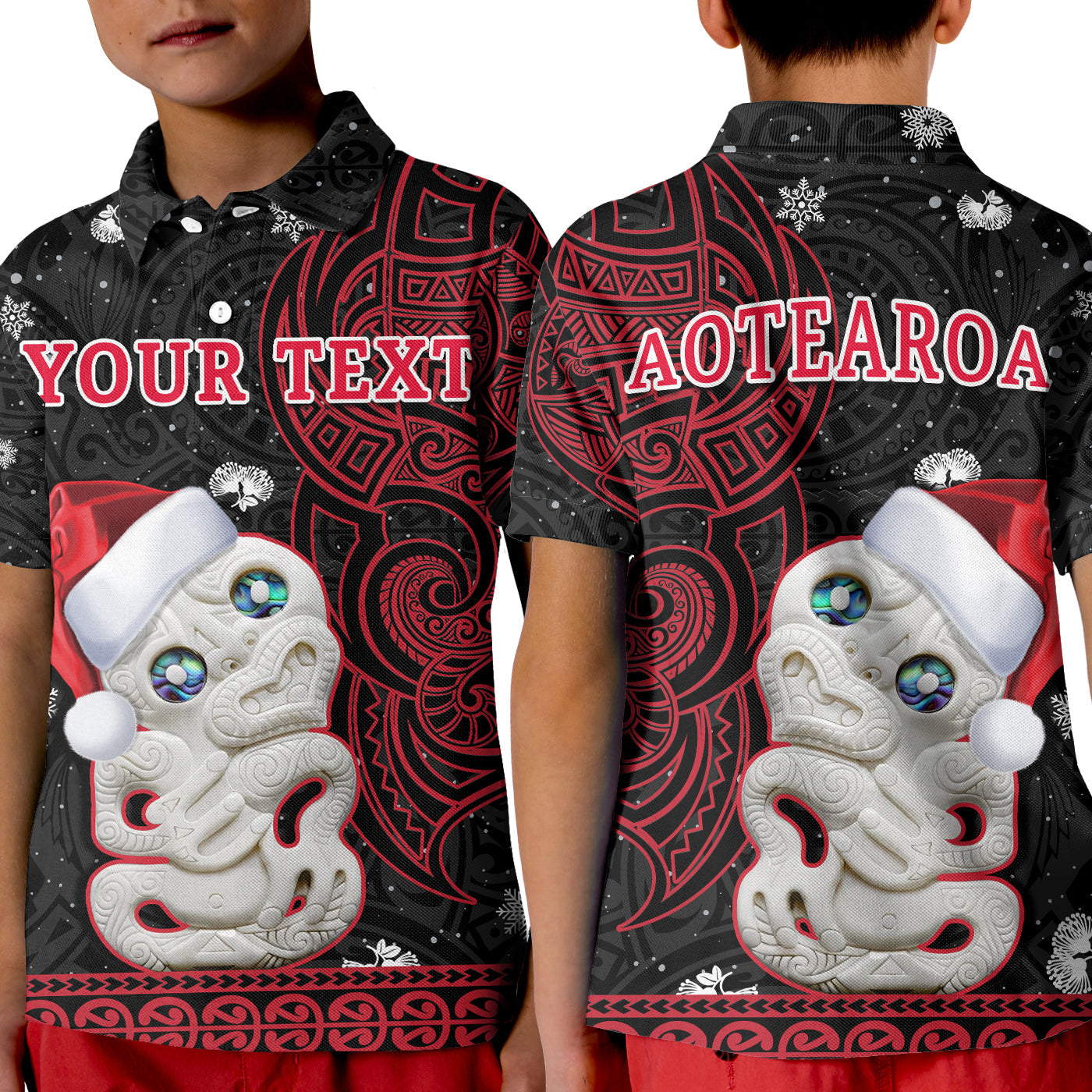 Custom New Zealand Polo Shirt Christmas Hei Tiki Red Pohutukawa Meri Kirihimete LT14