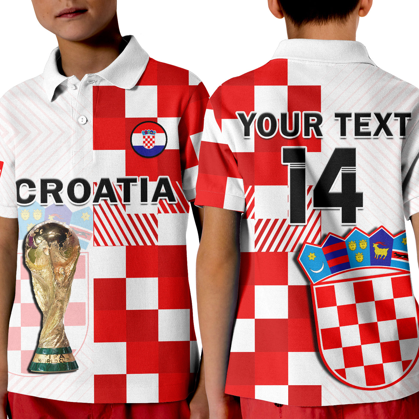 (Custom Text And Number) Croatia Football Polo Shirt Hrvatska Checkerboard Champions WC 2022 LT14