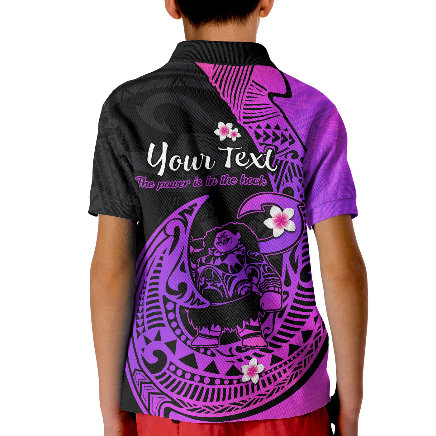 Custom Polynesian Polo Shirt Maui Fish Hook Magenta Gradient Version LT14