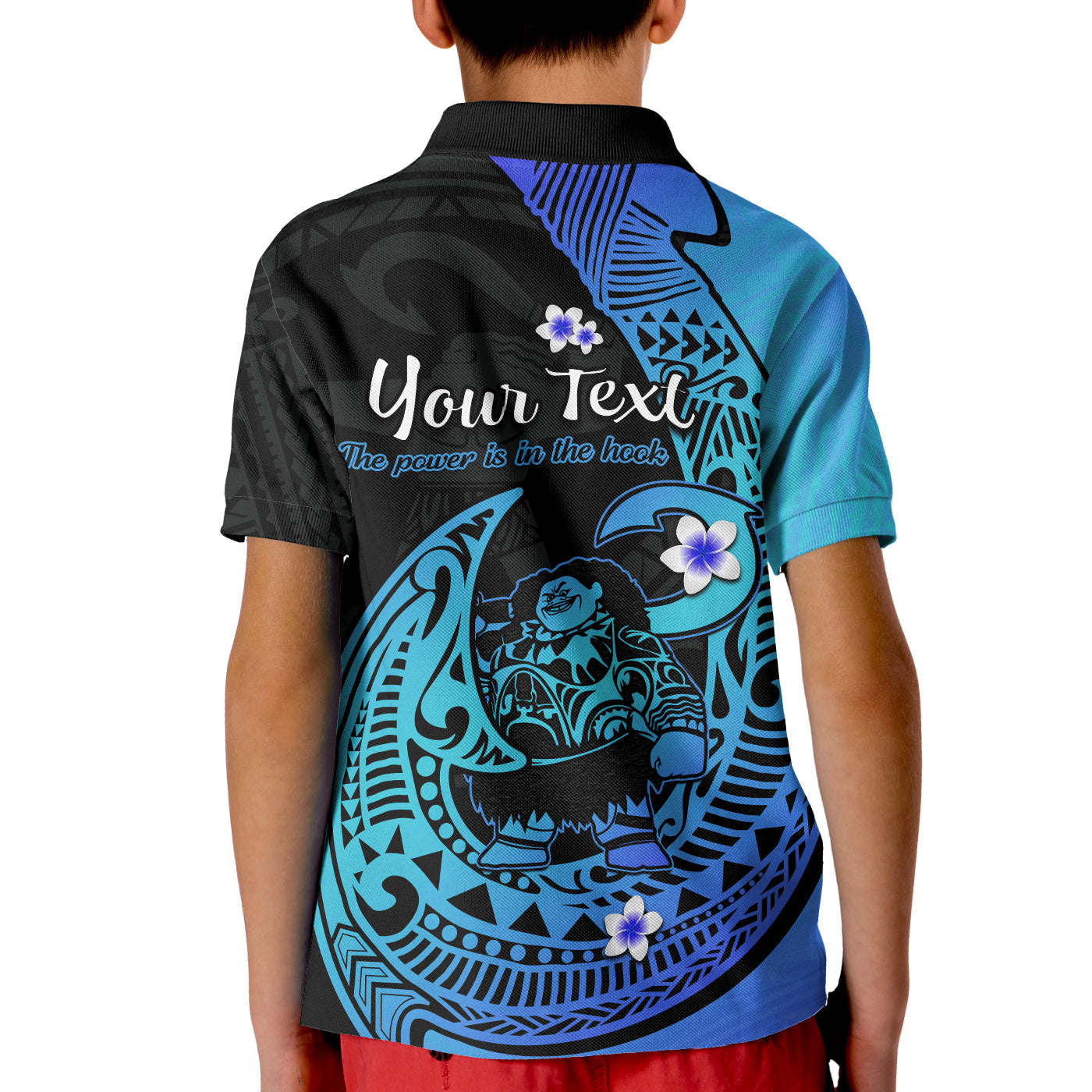 Custom Polynesian Polo Shirt Maui Fish Hook Turquoise Gradient Version LT14
