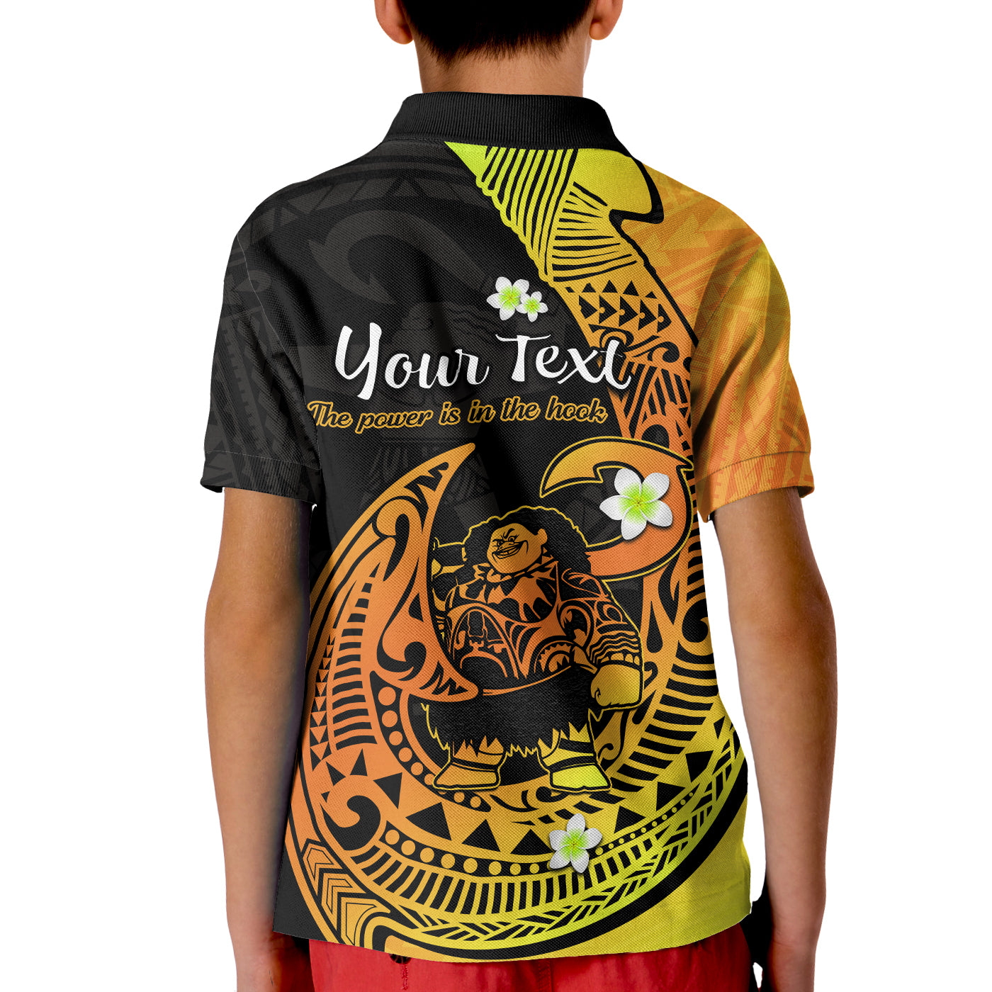 Custom Polynesian Polo Shirt Maui Fish Hook Gold Gradient Version LT14