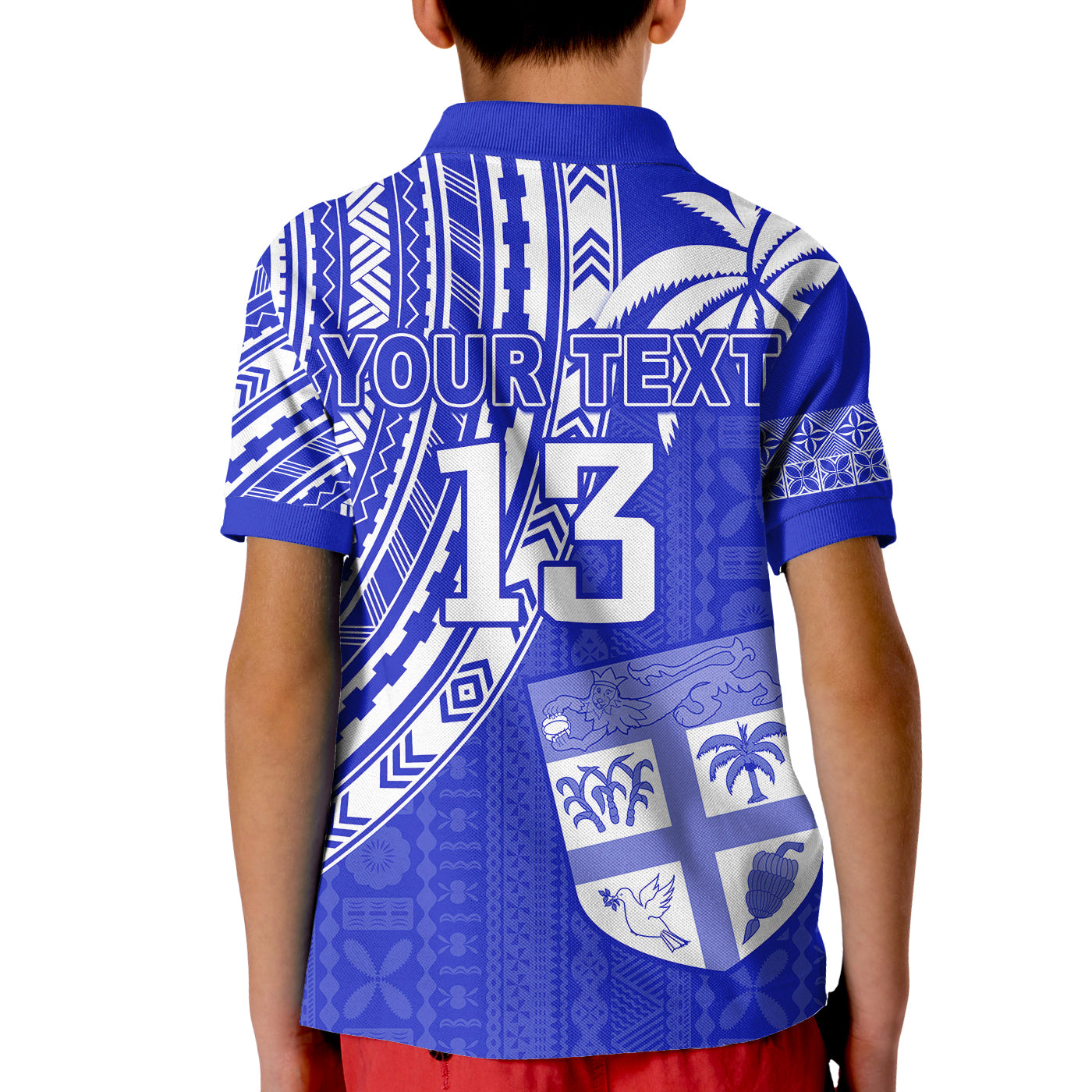 Custom Text and Number Fiji Rugby Sevens Polo Shirt Fijian 7s Tapa Polynesian Blue Ver.02 LT13