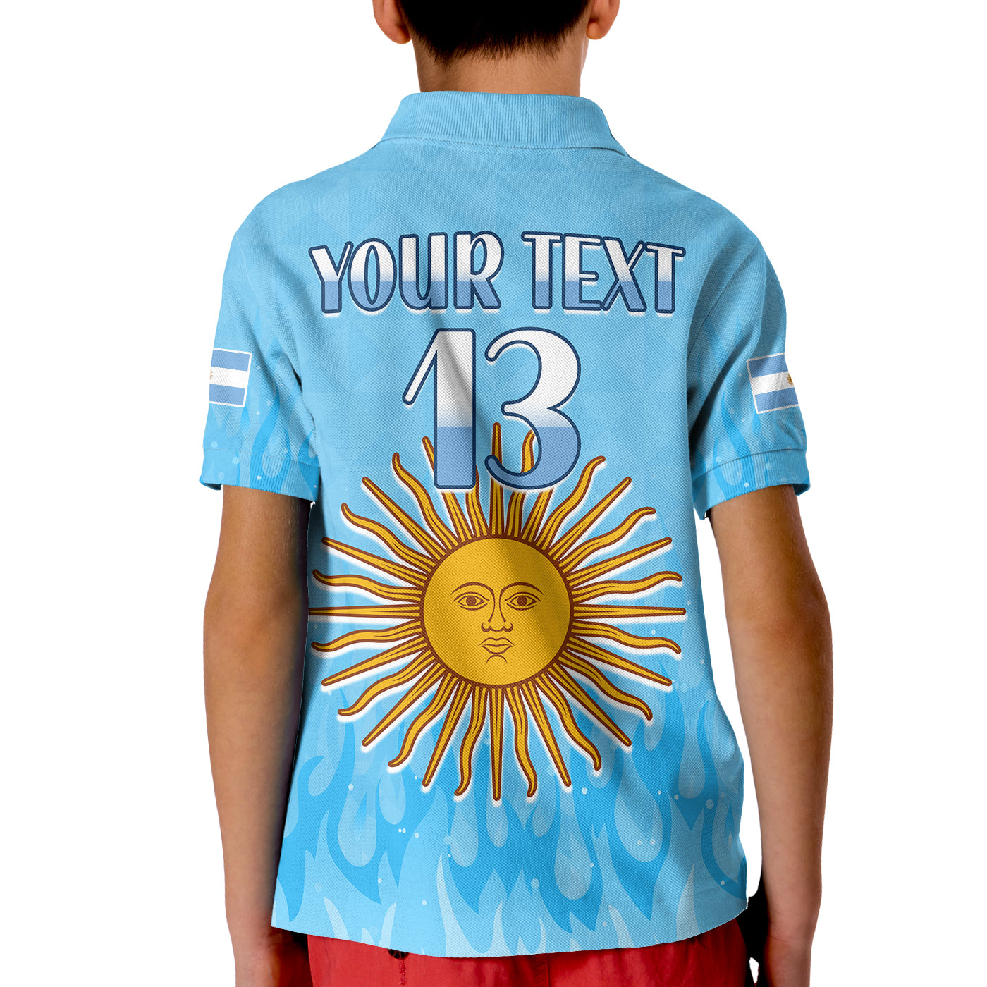 (Custom Text and Number) Argentina Football Polo Shirt Vamos Sky Champions World Cup Fire LT13