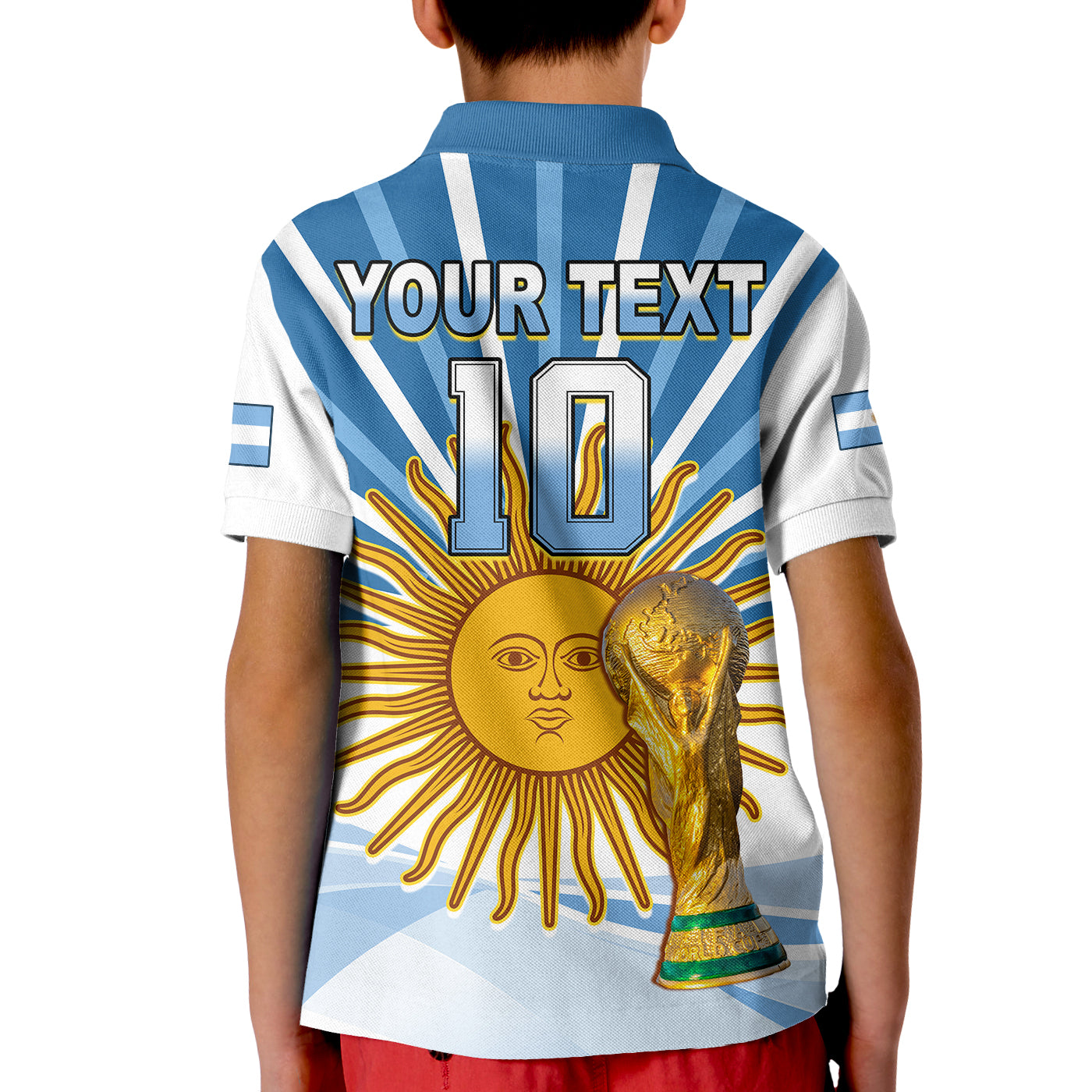 (Custom Text and Number) Argentina Football Polo Shirt The Sun WC2022 Soccer Vamos La Albiceleste LT13
