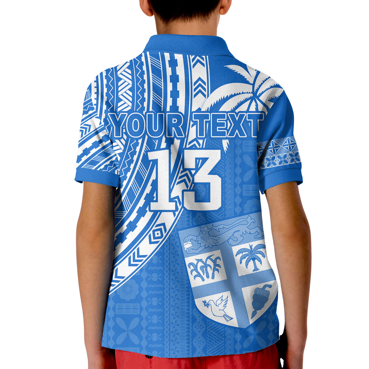 Custom Text and Number Fiji Rugby Sevens Polo Shirt Fijian 7s Tapa Polynesian Blue Ver.01 LT13
