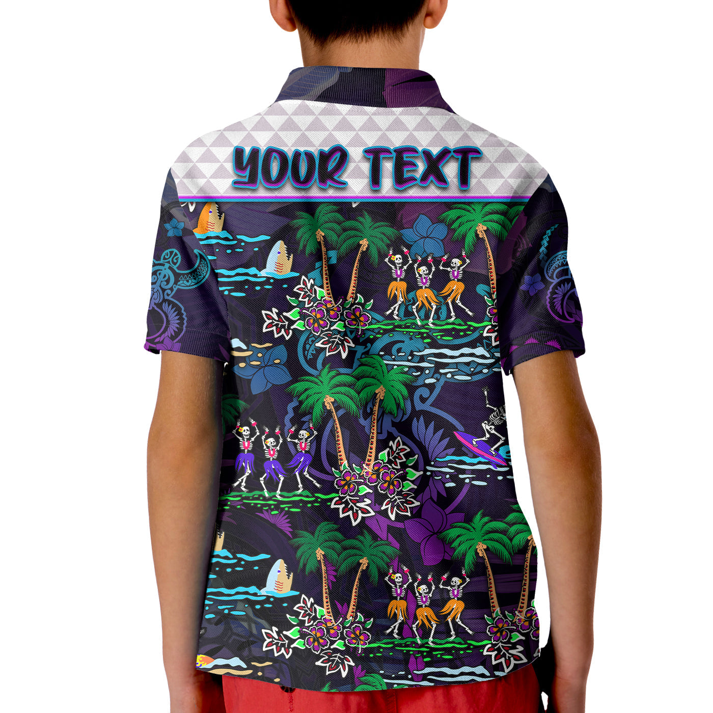 Custom Hawaii Skeleton Dancing Polo Shirt Halloween Hawaiian Turtle LT13