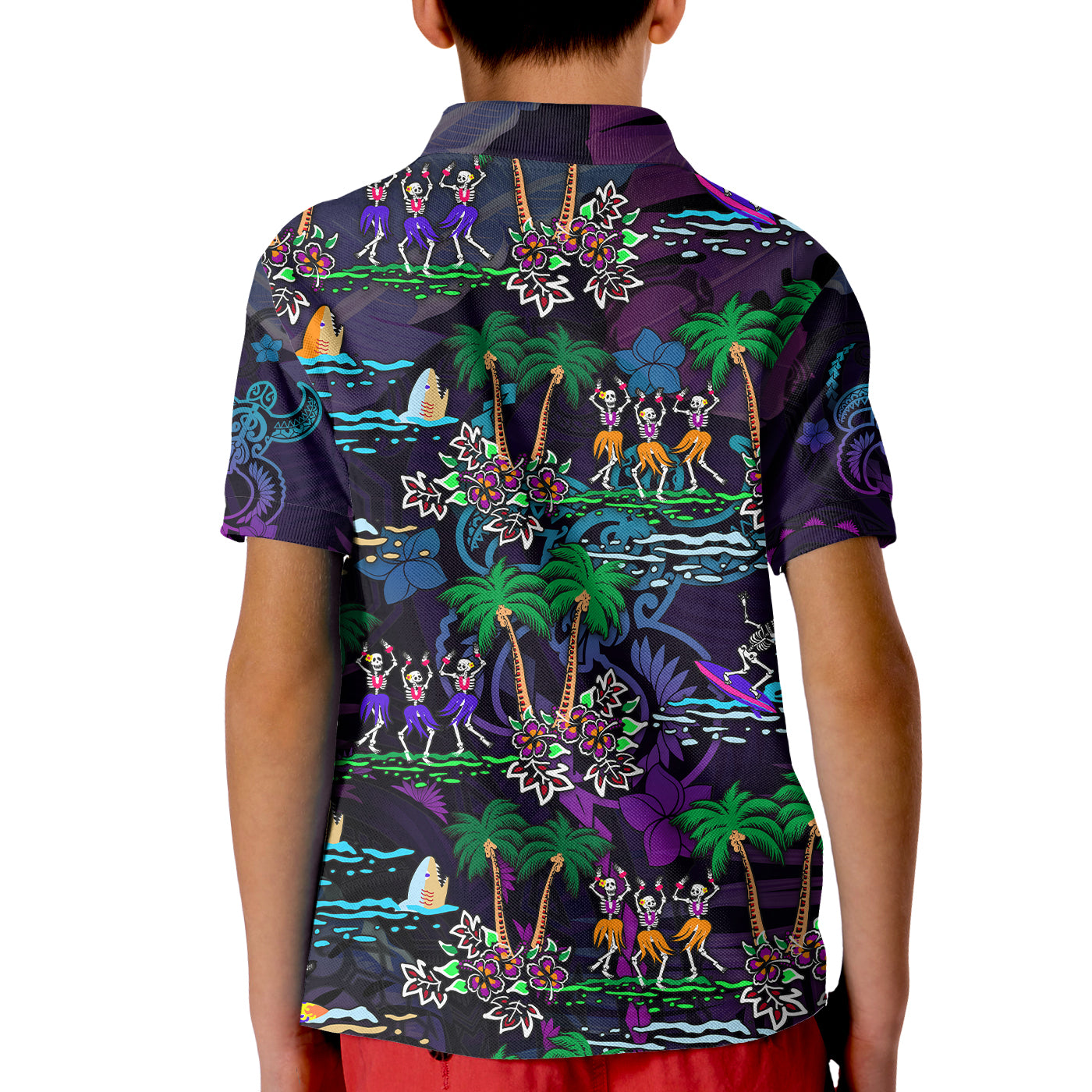 Hawaii Skeleton Dancing Polo Shirt Halloween Hawaiian Turtle LT13
