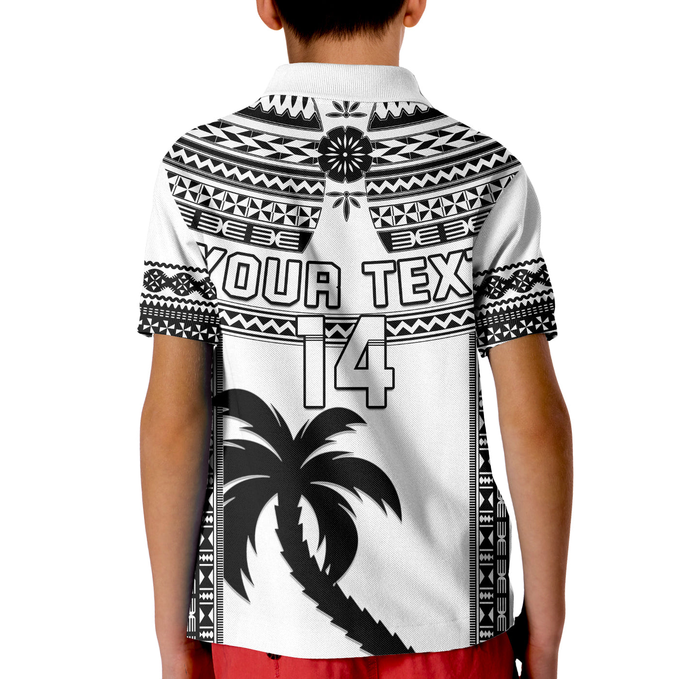 Custom Text And Number Fiji Rugby Polo Shirt KID Pacific The Bati Black Fijian Tapa LT14