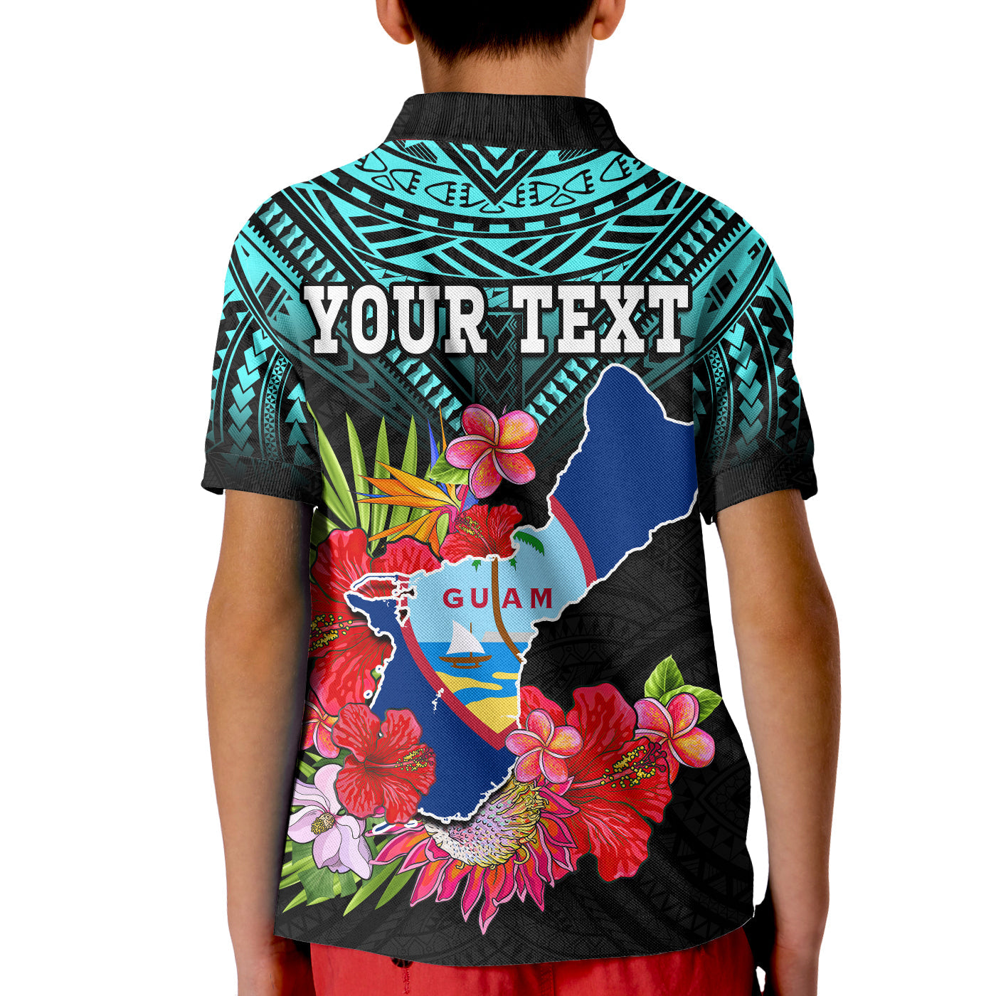 Custom Chamorro Guam Polo Shirt Guaman Latte Stone Tropical Flowers Turquoise Style LT14