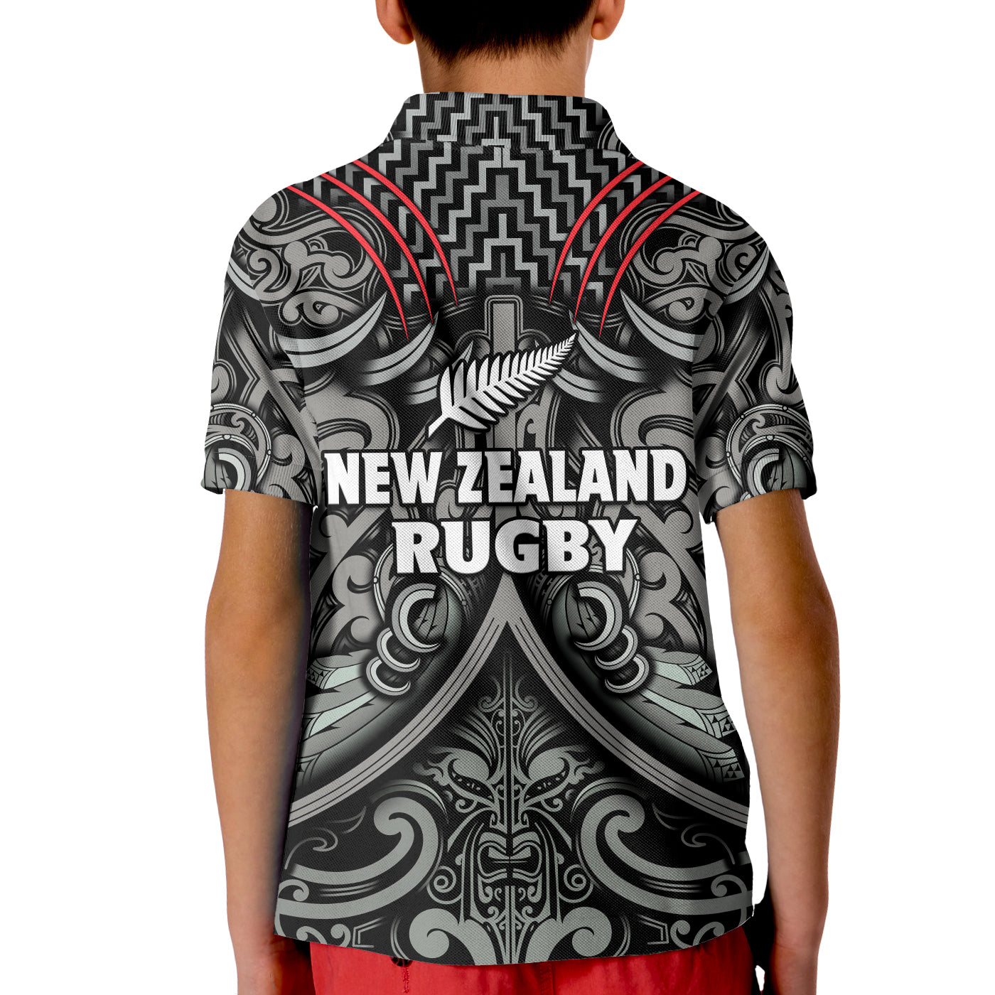 New Zealand Silver Fern Rugby Polo Shirt All Black NZ Maori Pattern LT13