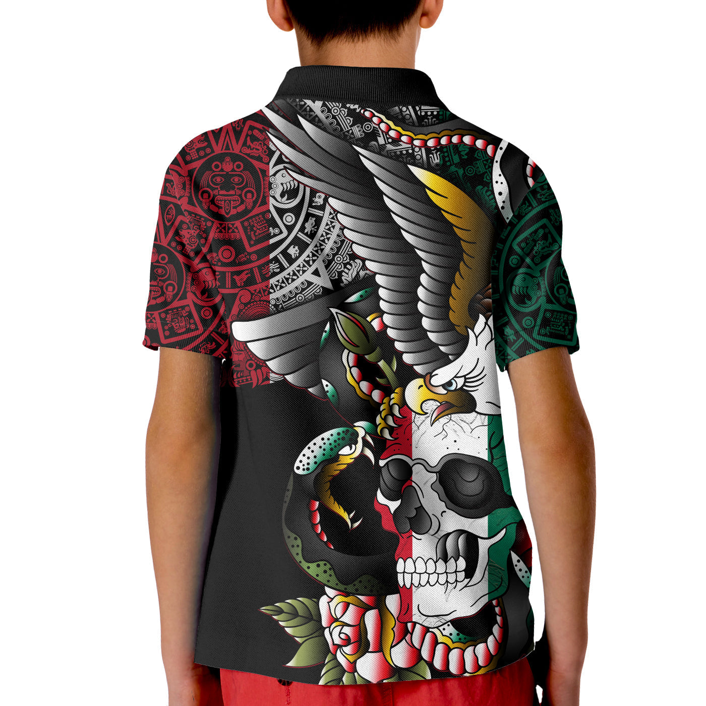 Custom Mexico Polo Shirt Mexican Skull Eagle With Angry Snake LT14