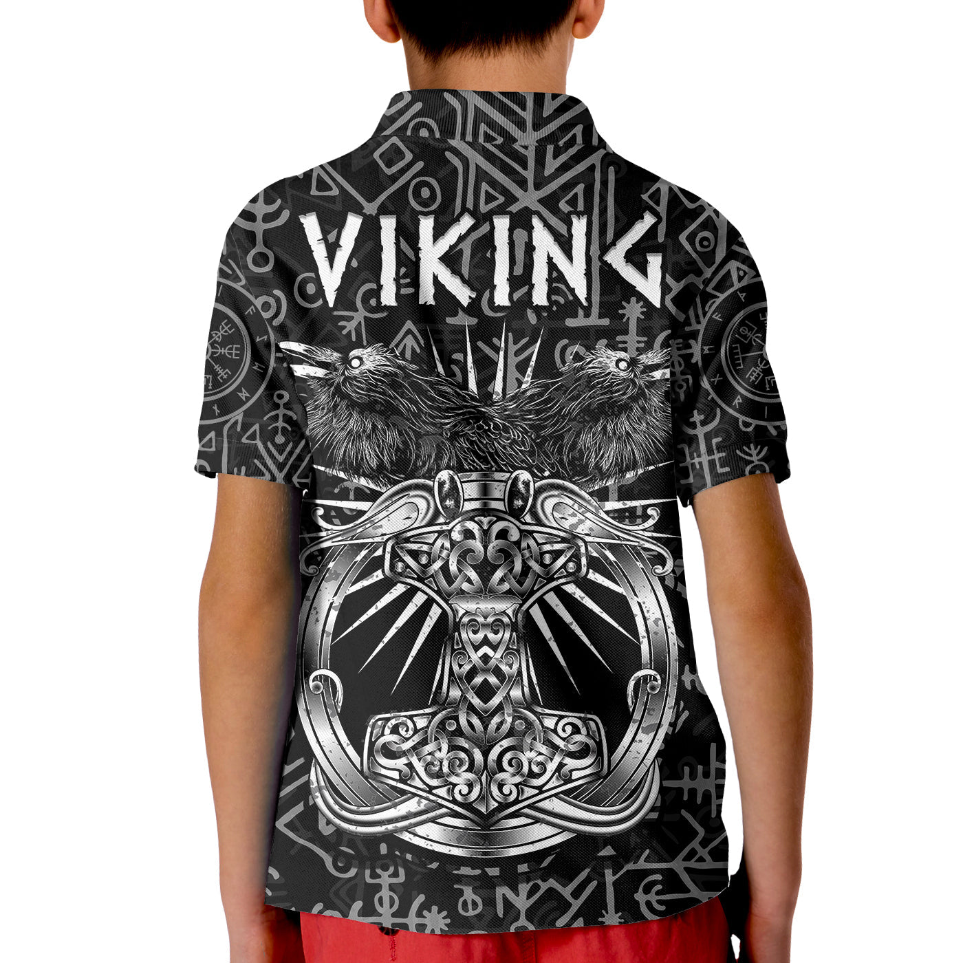 Viking Dad Polo Shirt Happy Fathers Day Style Runes and Mjolnir LT13