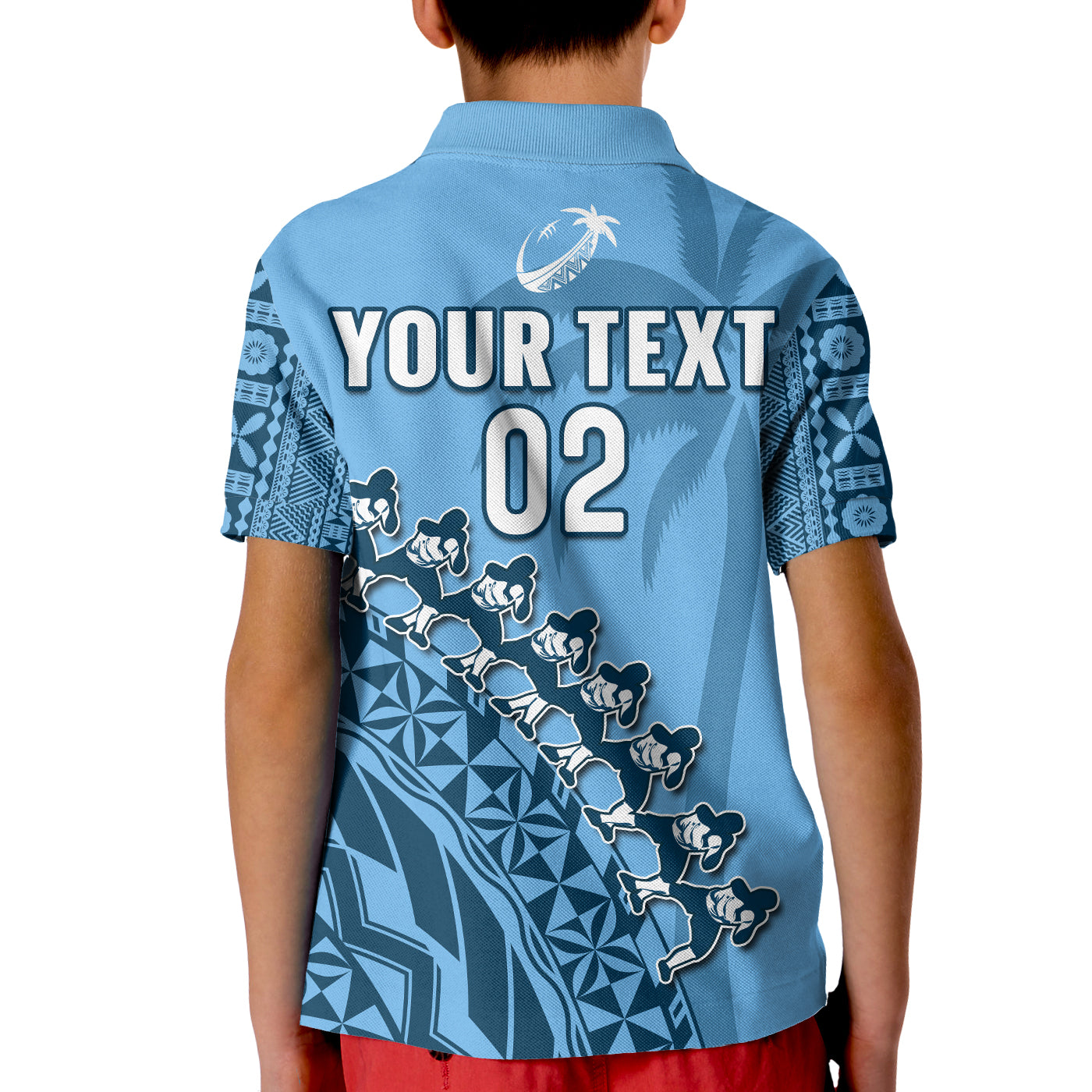 Custom Text And Number Fiji Tapa Rugby Polo Shirt Fijian Cibi Dance Tapa Pattern Blue LT14