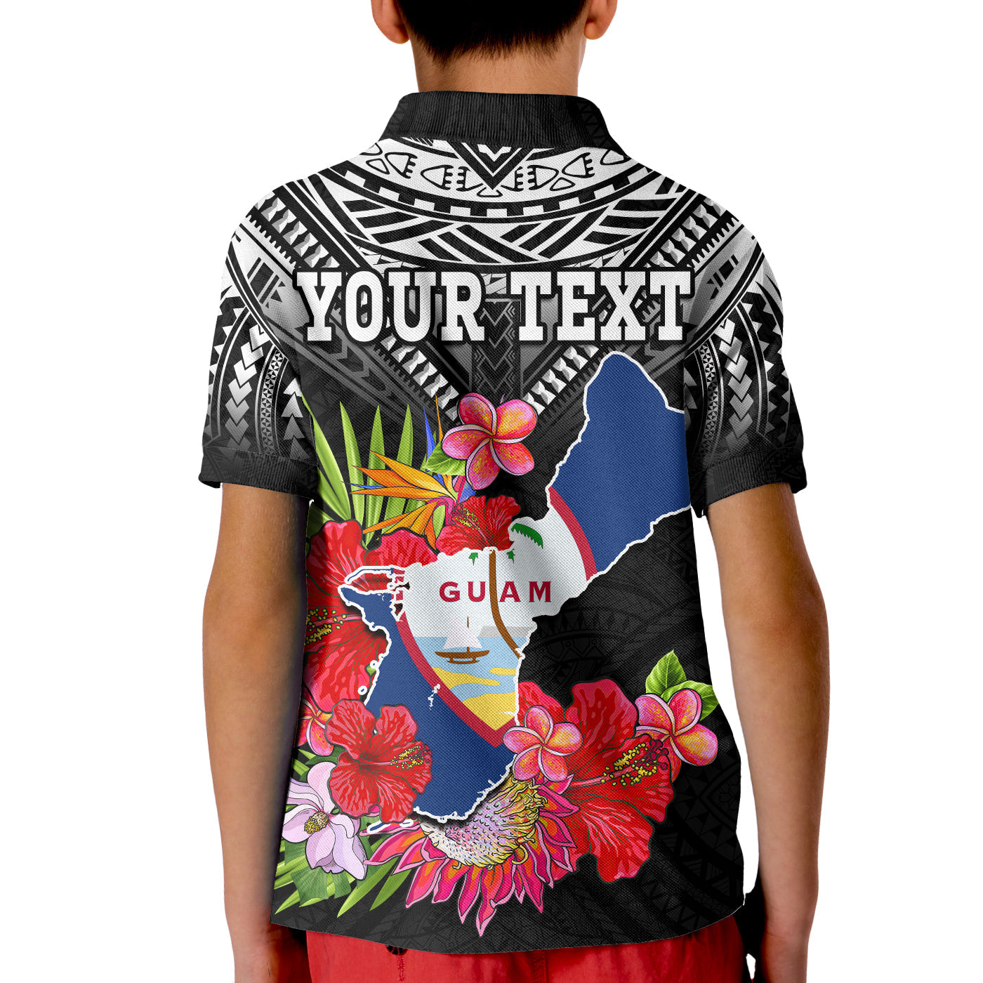 Custom Chamorro Guam Polo Shirt Guaman Latte Stone Tropical Flowers Black Style LT14