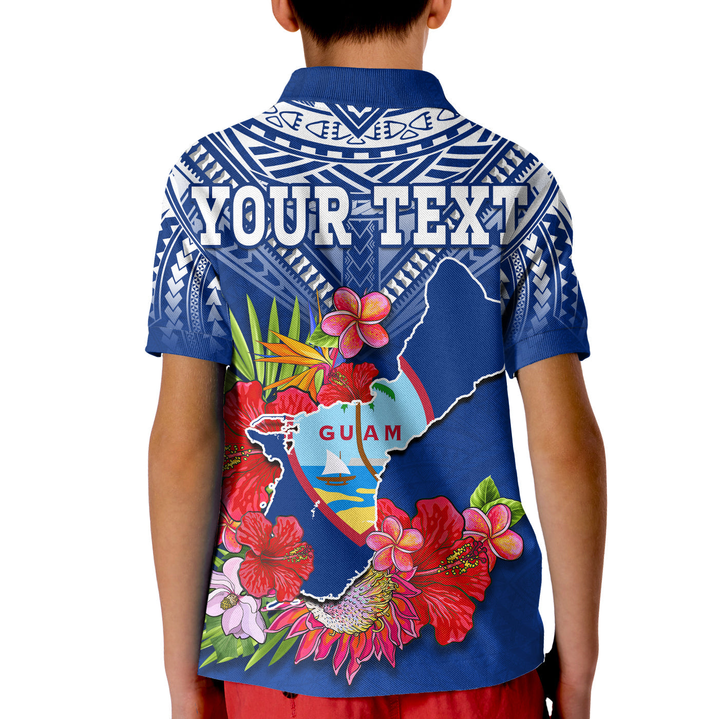 Custom Chamorro Guam Polo Shirt Guaman Latte Stone Tropical Flowers Blue Version LT14