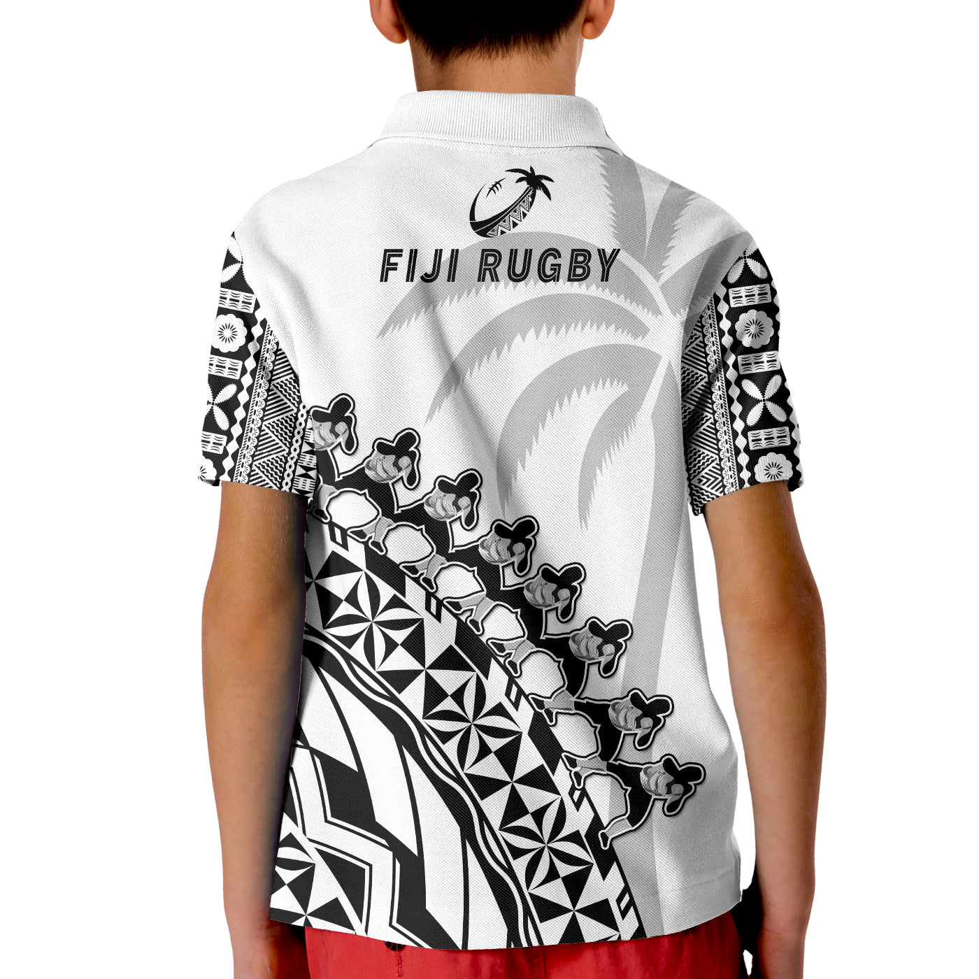 Fiji Rugby Polo Shirt Fijian Cibi Dance Tapa Pattern White LT14