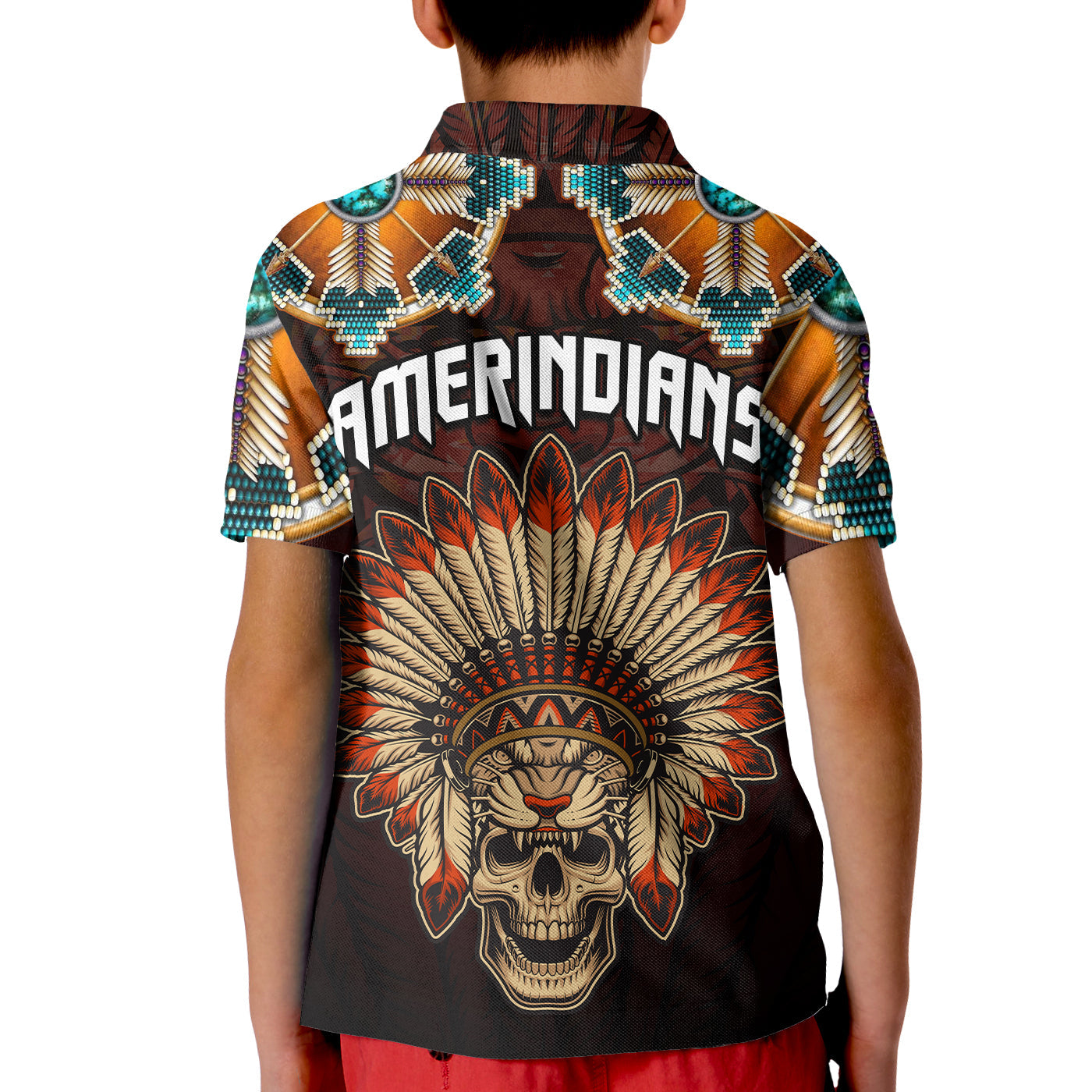 The First Americans Polo Shirt Indian Headdress With Skull LT13