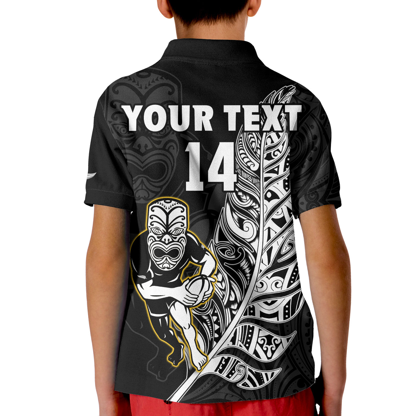 Custom Text And Number New Zealand 2022 Rugby Polo Shirt All Black Silver Fern Maori Pattern Version Black LT14