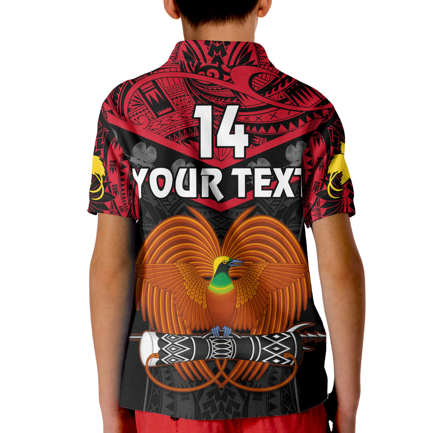 Custom Text And Number Papua New Guinea Rugby Polo Shirt PNG Kumuls Bird Of Paradise Black LT14