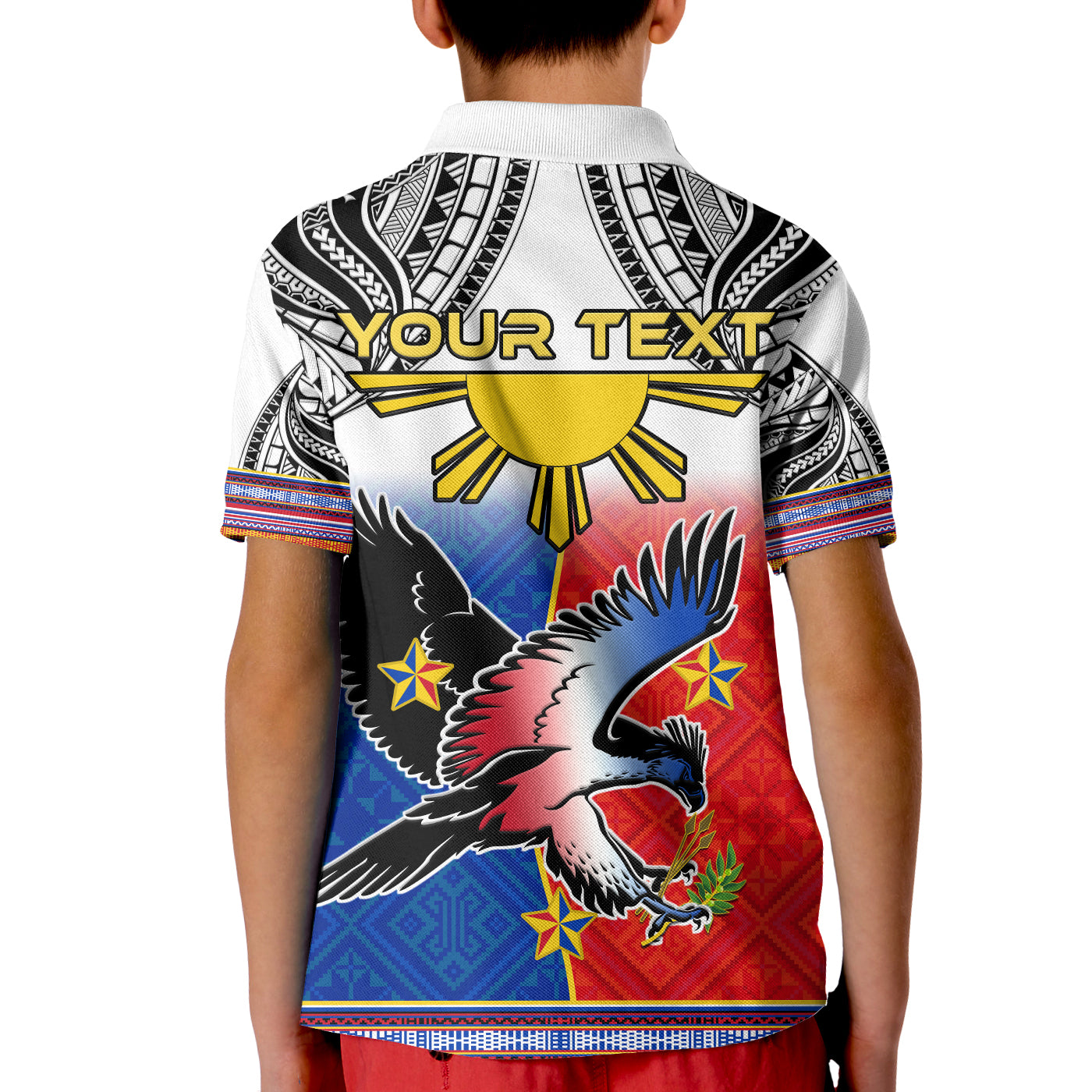 Custom Philippines Polo Shirt Polynesian Filipino Pattern With Eagle LT14