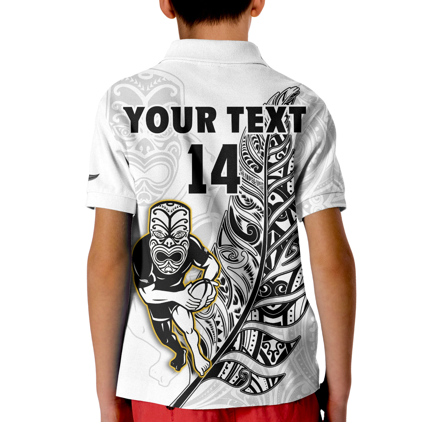 Custom Text And Number New Zealand 2022 Rugby Polo Shirt All Black Silver Fern Maori Pattern Version White LT14