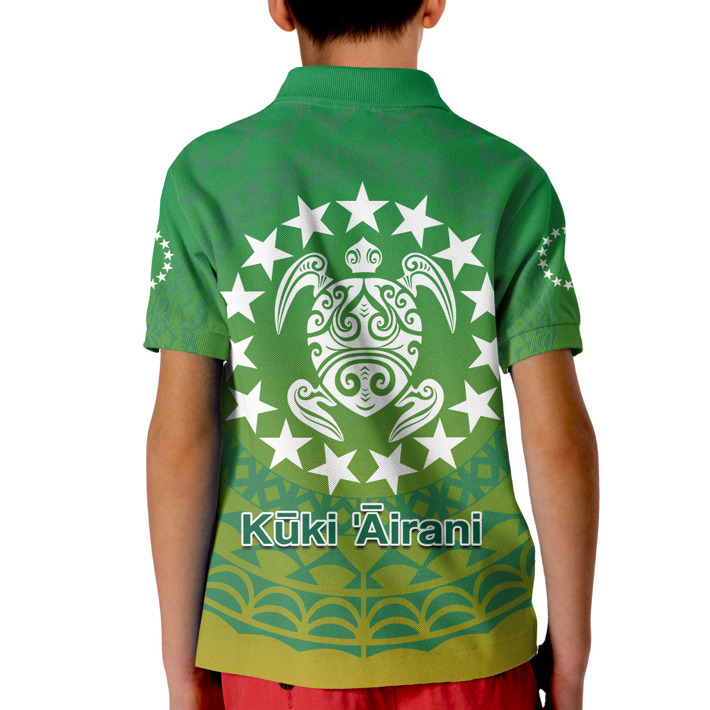 Cook Islands Polo Shirt Circle Pattern Mix Sea Turtle Green Version LT14