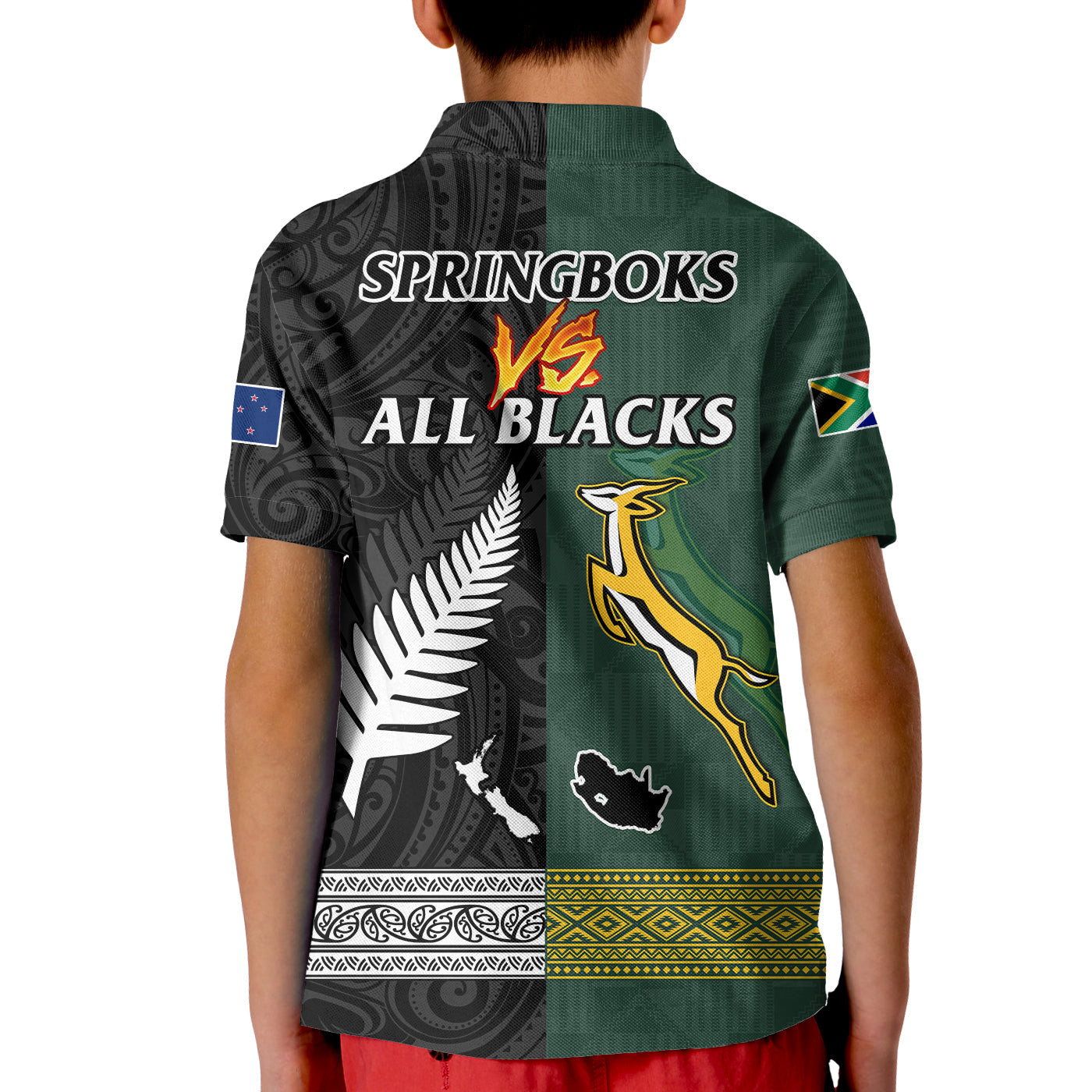 South Africa Protea and New Zealand Fern Polo Shirt Rugby Go Springboks vs All Black LT13