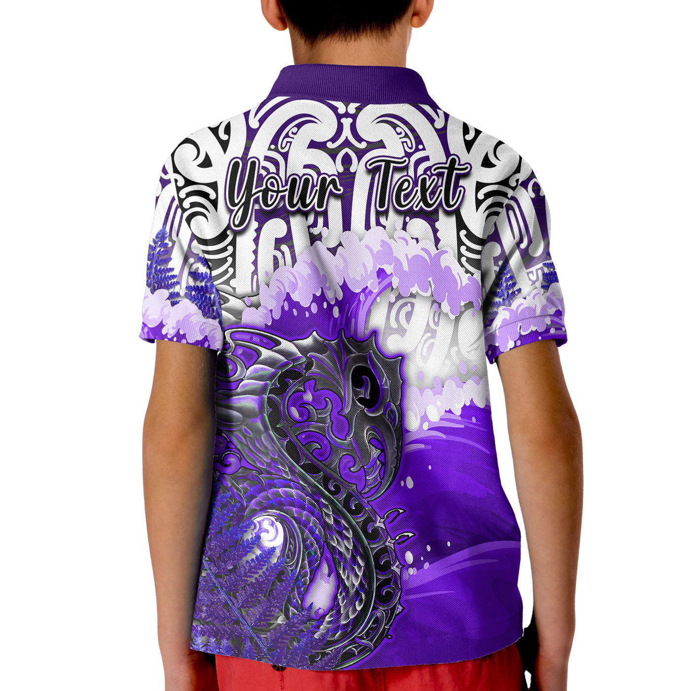 Custom Manaia Maori Polo Shirt Fern Aotearoa Purple Waves LT13